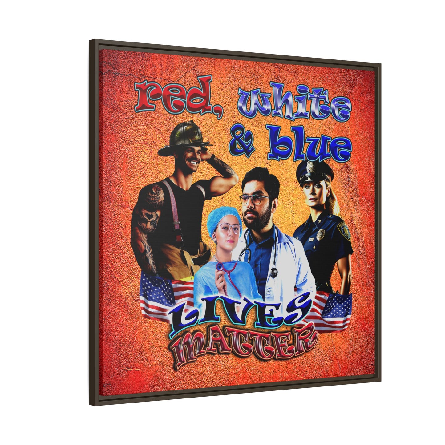rw&b lives matter - framed canvas art (burnt orange)