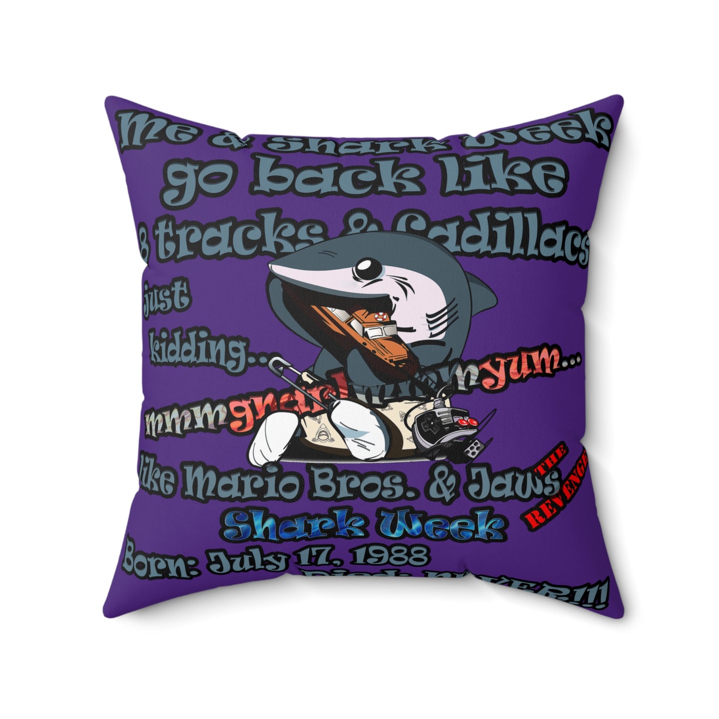 shark week - Faux Suede Square Pillow - (purple)