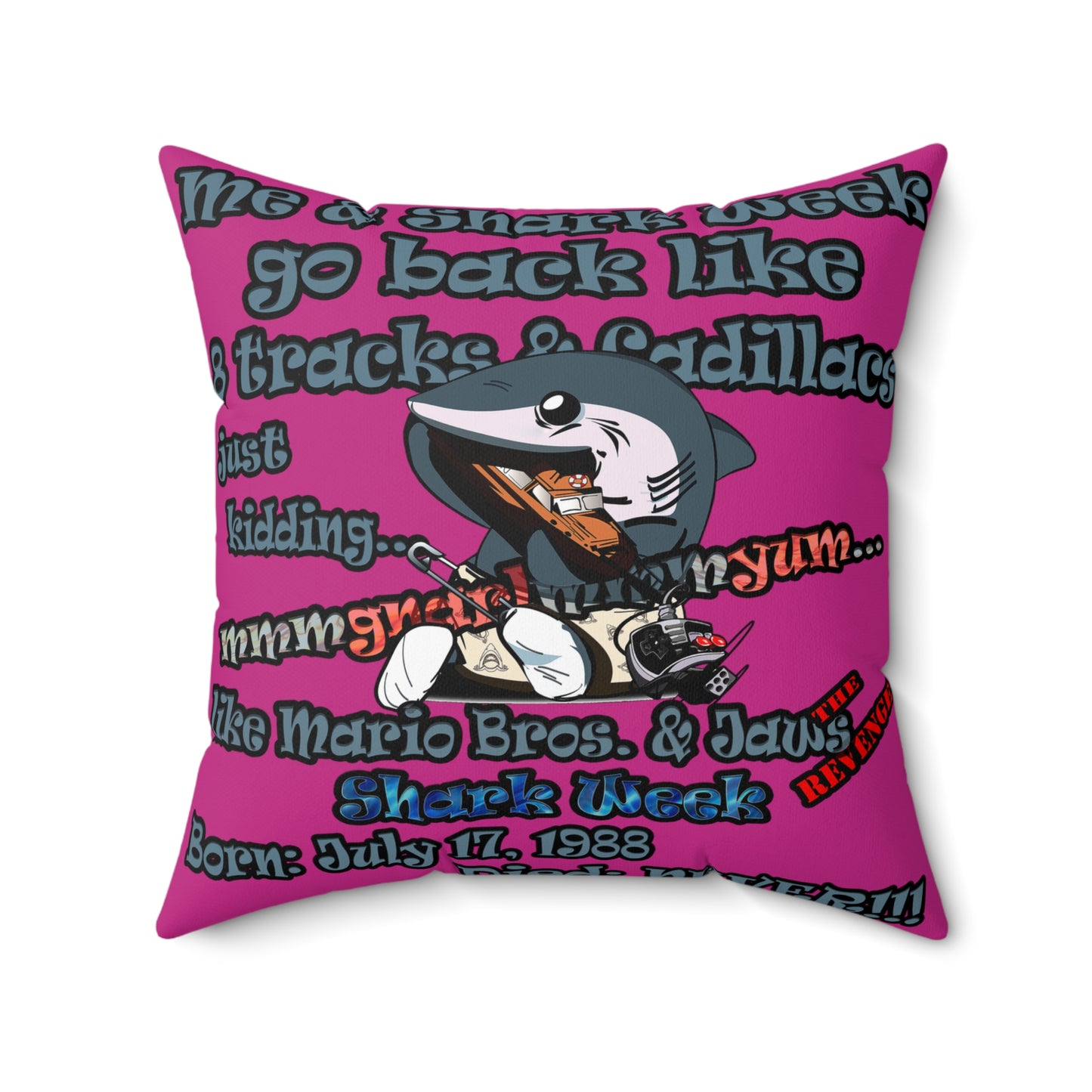 shark week - Faux Suede Square Pillow - (pink)