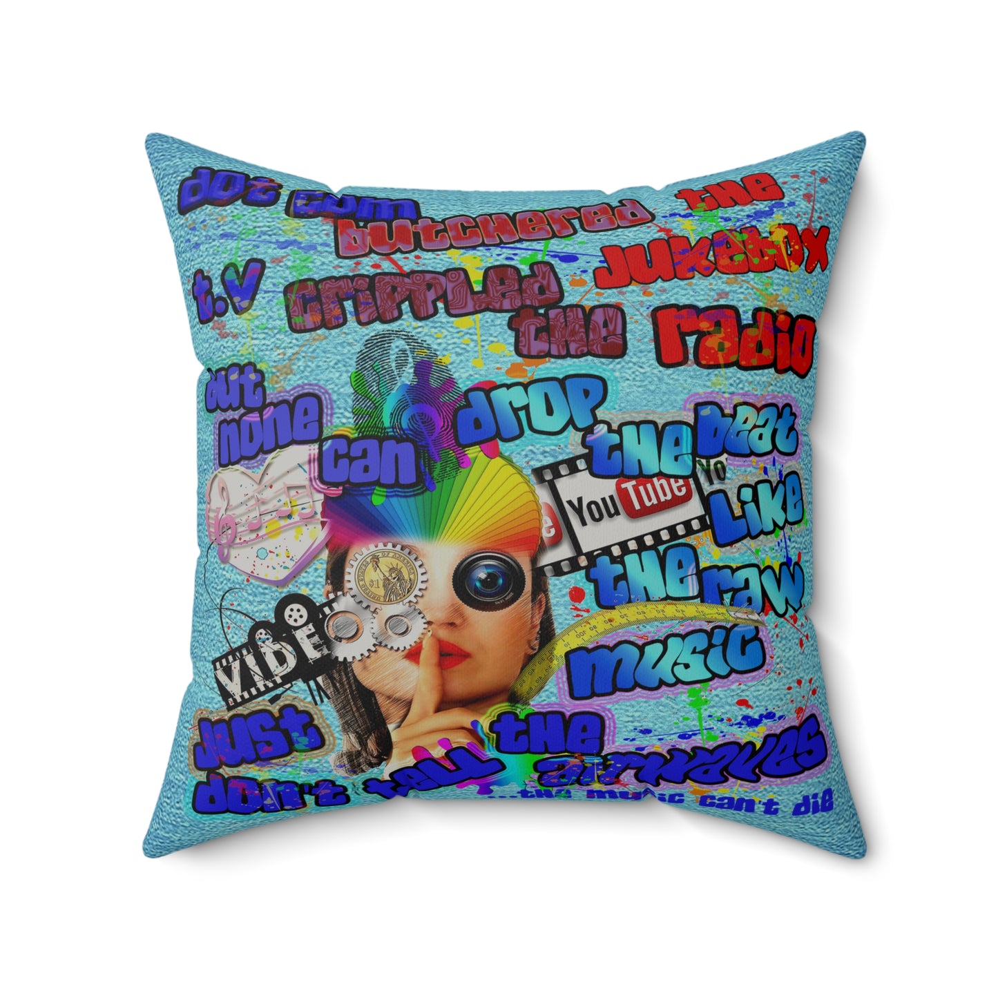 drop the beat - Faux Suede Square Pillow - (faded blue)