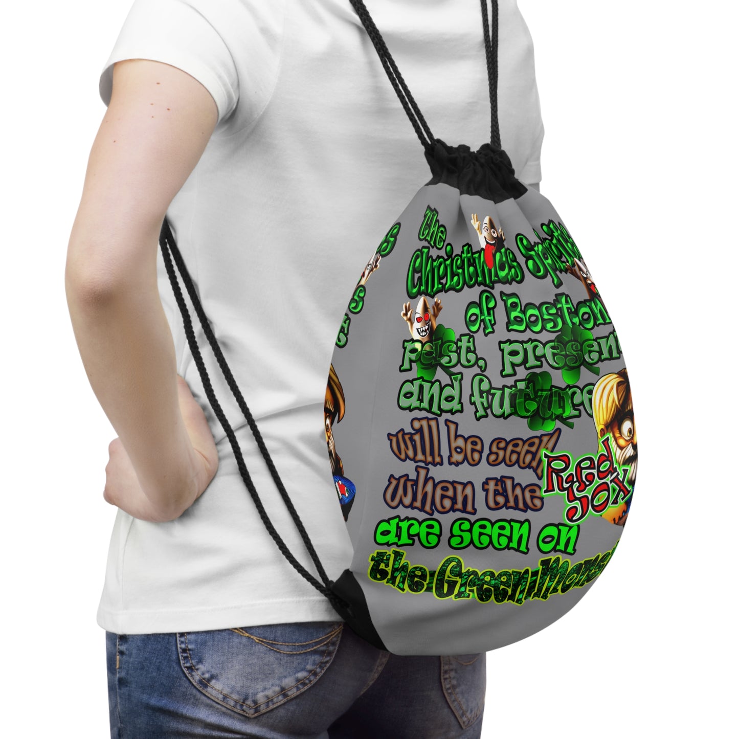 christmas spirits of boston - Drawstring Bag (grey)