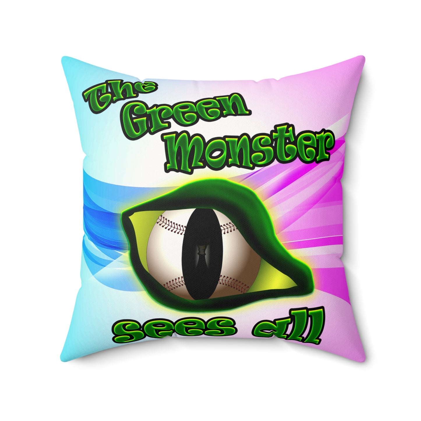 green monster - Faux Suede Square Pillow - (light blue-pink wave)