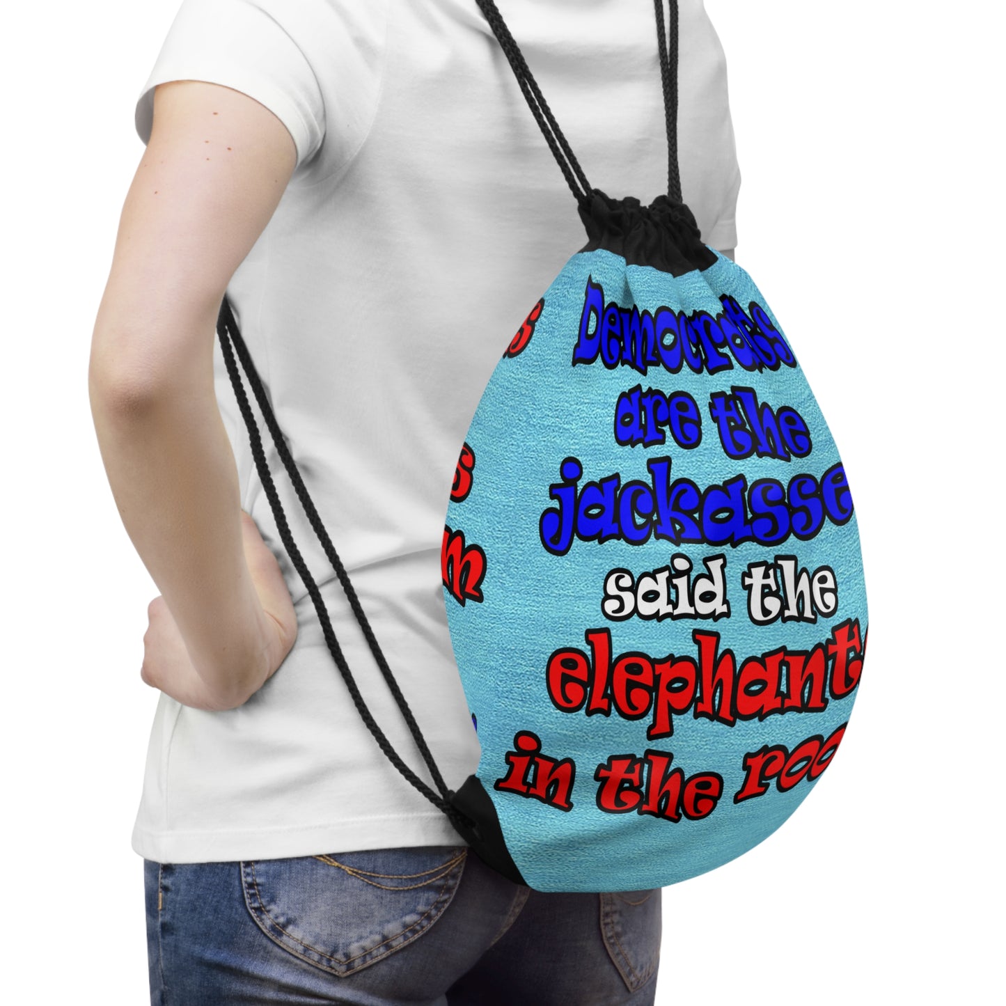 donkeys and elephants - Drawstring Bag (faded blue)