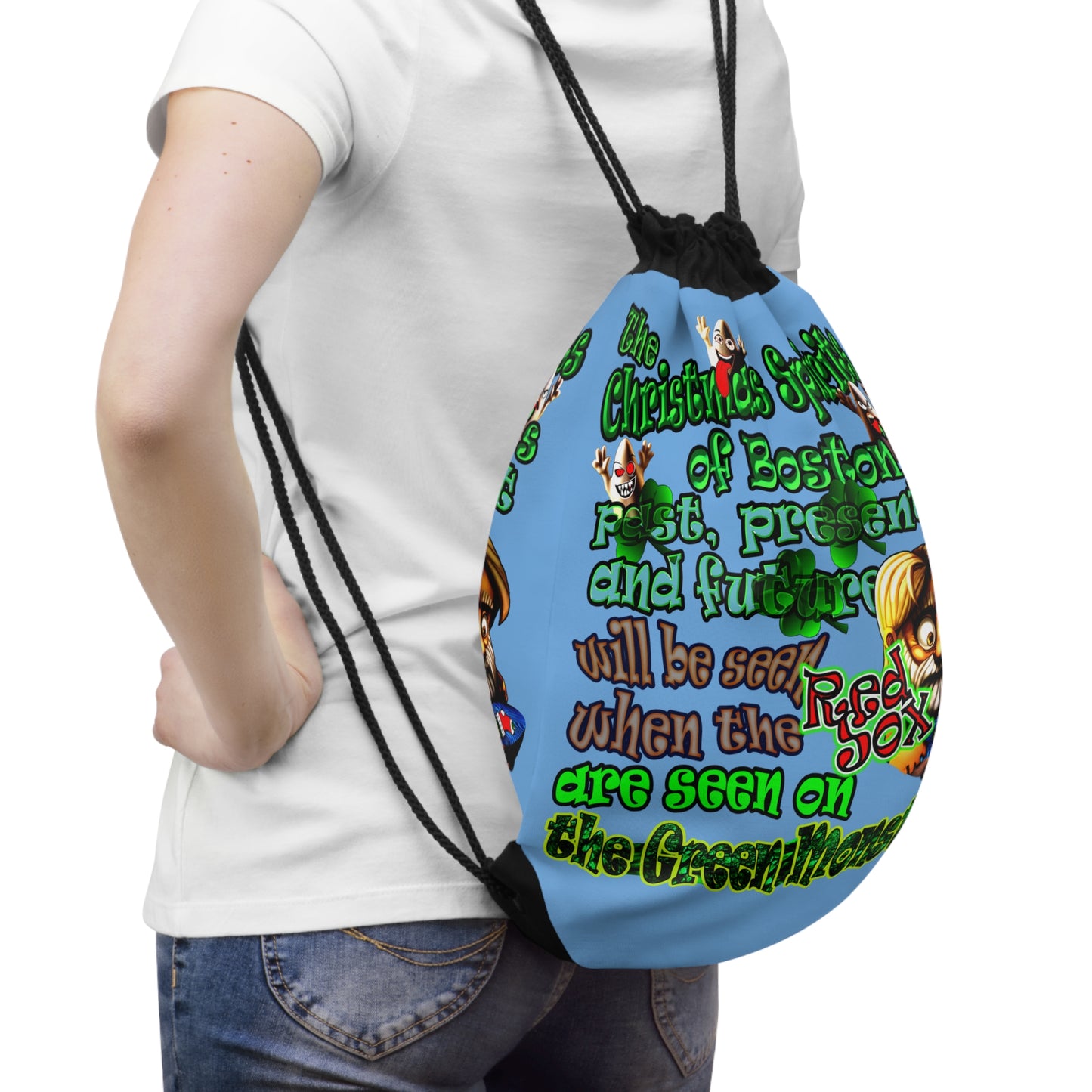 christmas spirits of boston - Drawstring Bag (light blue)