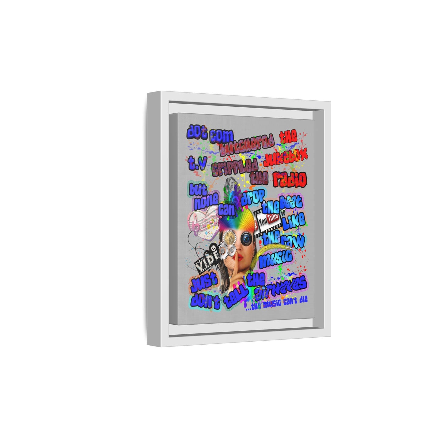 drop the beat - framed canvas art (light grey)