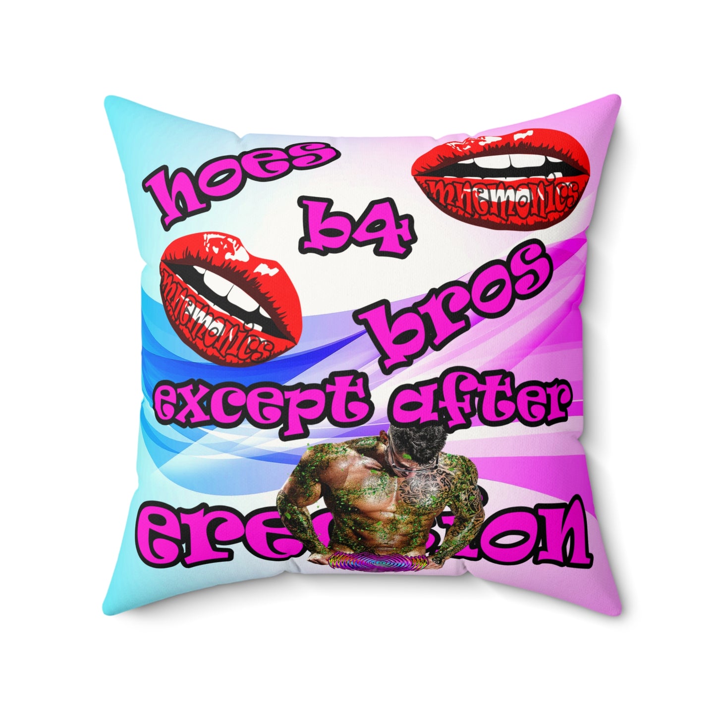 hoes b4 bros - Faux Suede Square Pillow - (light blue-pink wave)