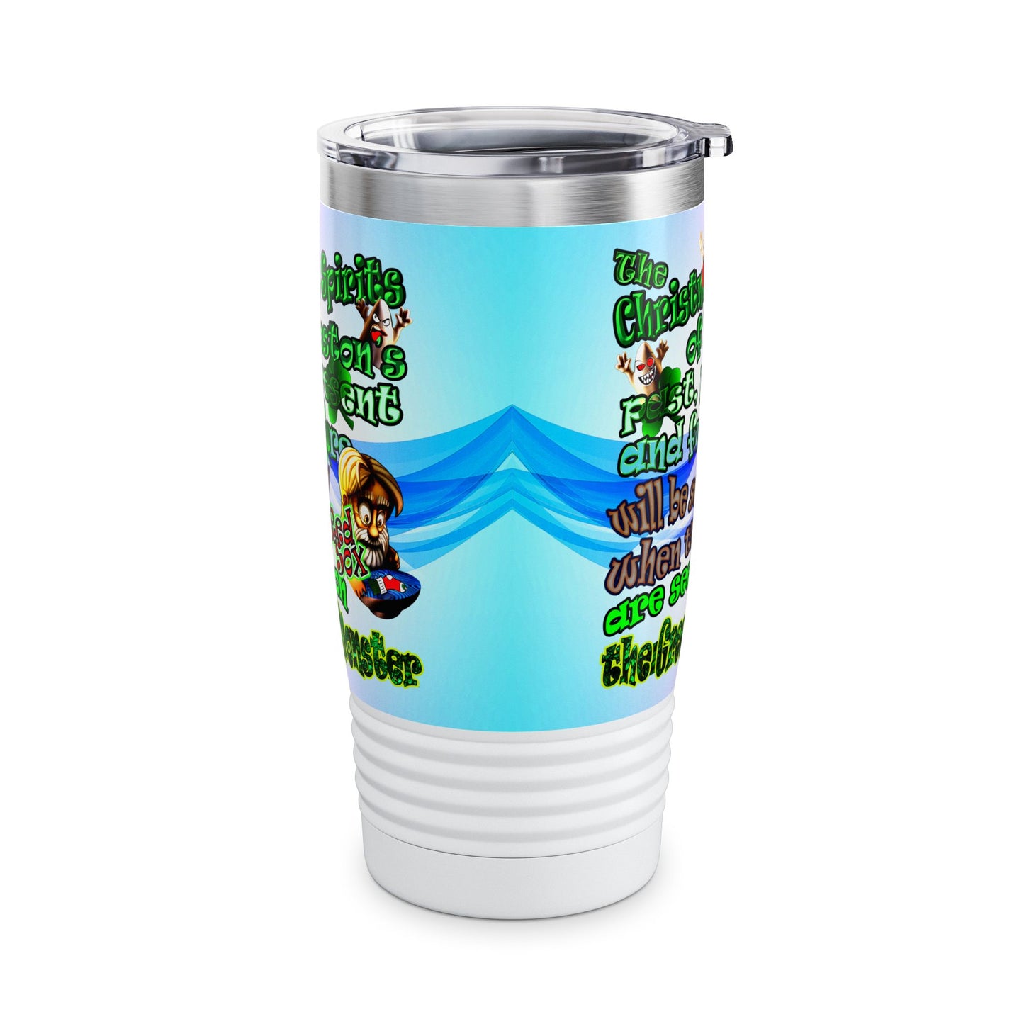 christmas spirits of boston - Ringneck Tumbler, 20oz (light blue-pink wave)