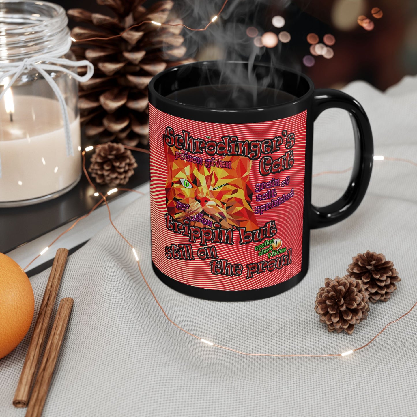 schrodinger's cat - Black Mug (yellow-orange wave)