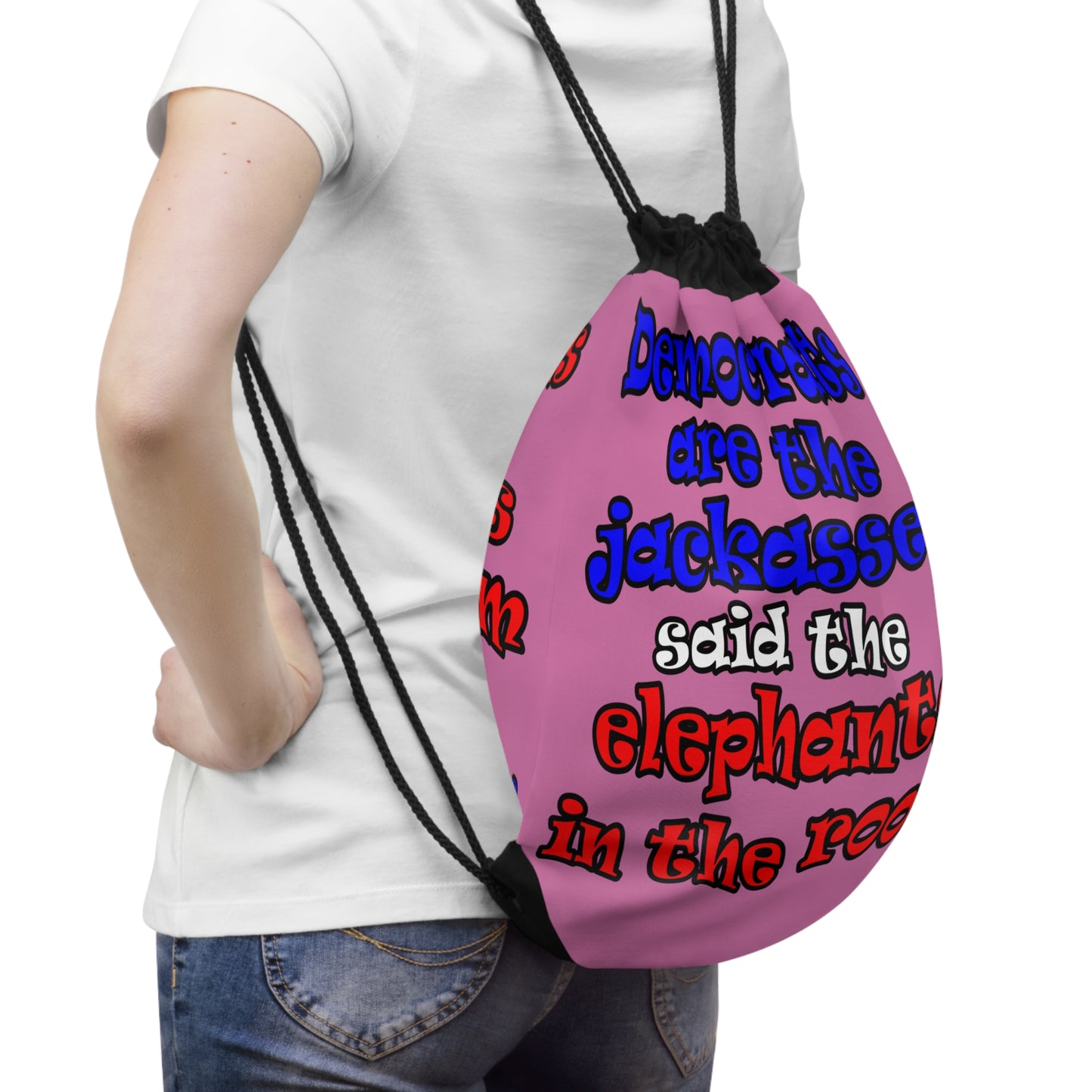 donkeys and elephants - Drawstring Bag (light pink)