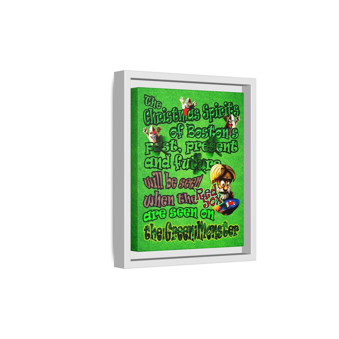 christmas spirits of boston - framed canvas art (green turf)