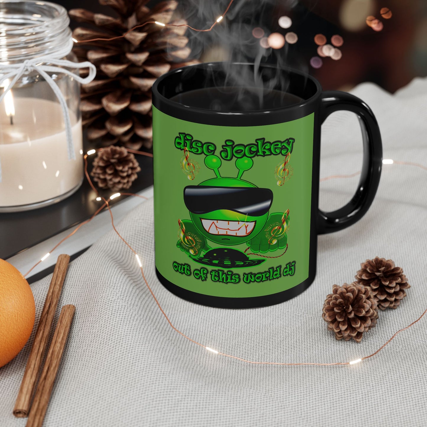 disc jockey - Black Mug (green)