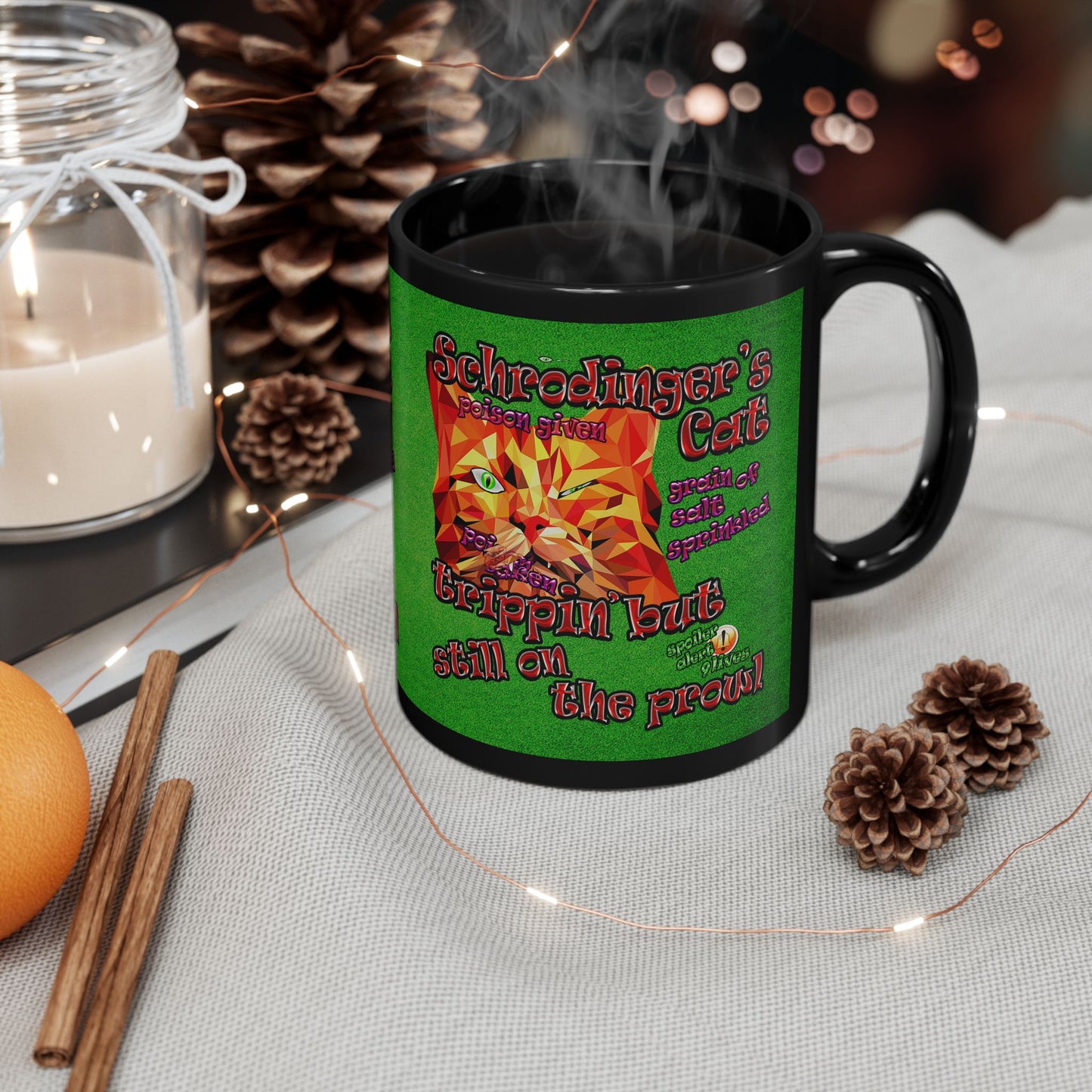 schrodinger's cat - Black Mug (green turf)