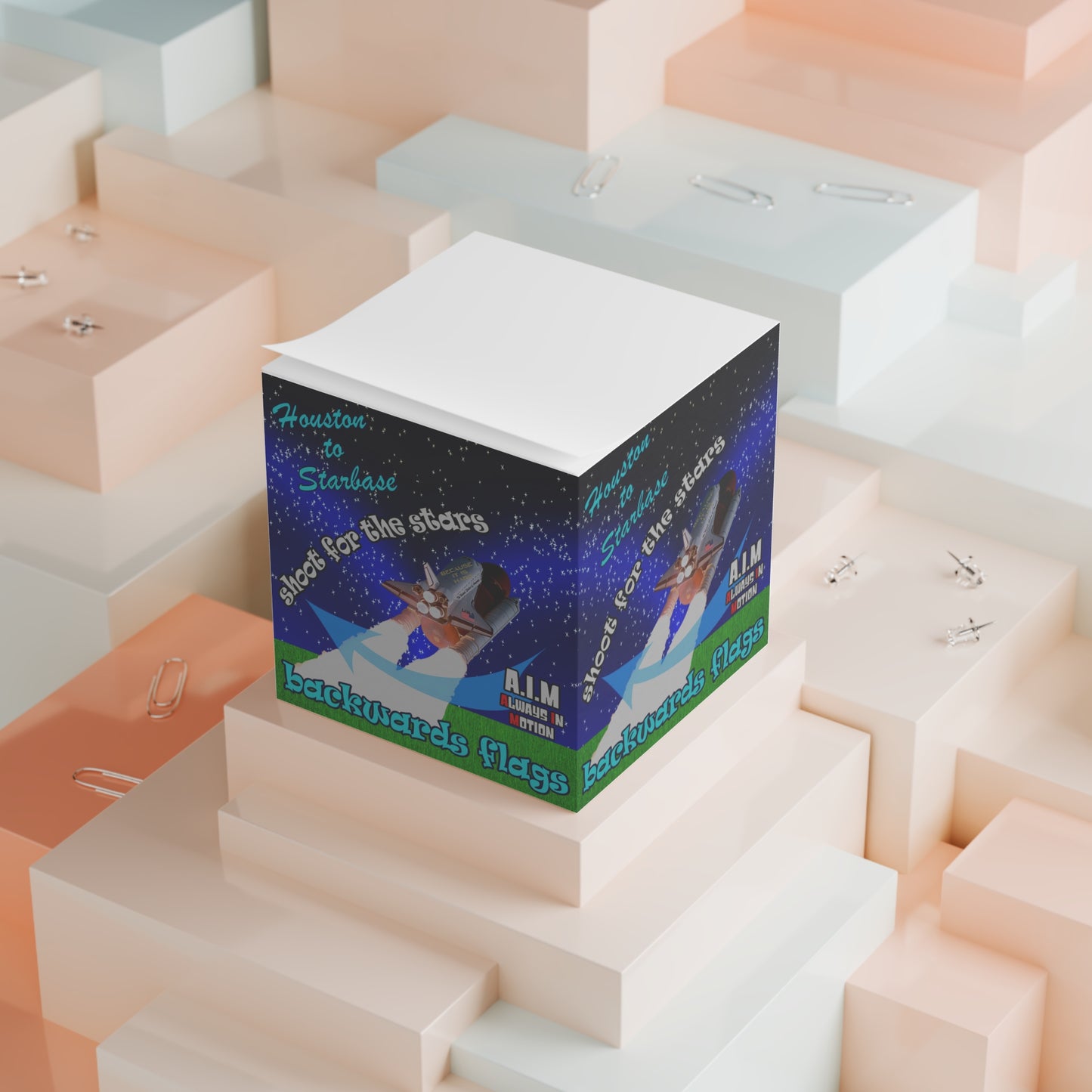 shoot for the stars - note cube ('snoops' background)