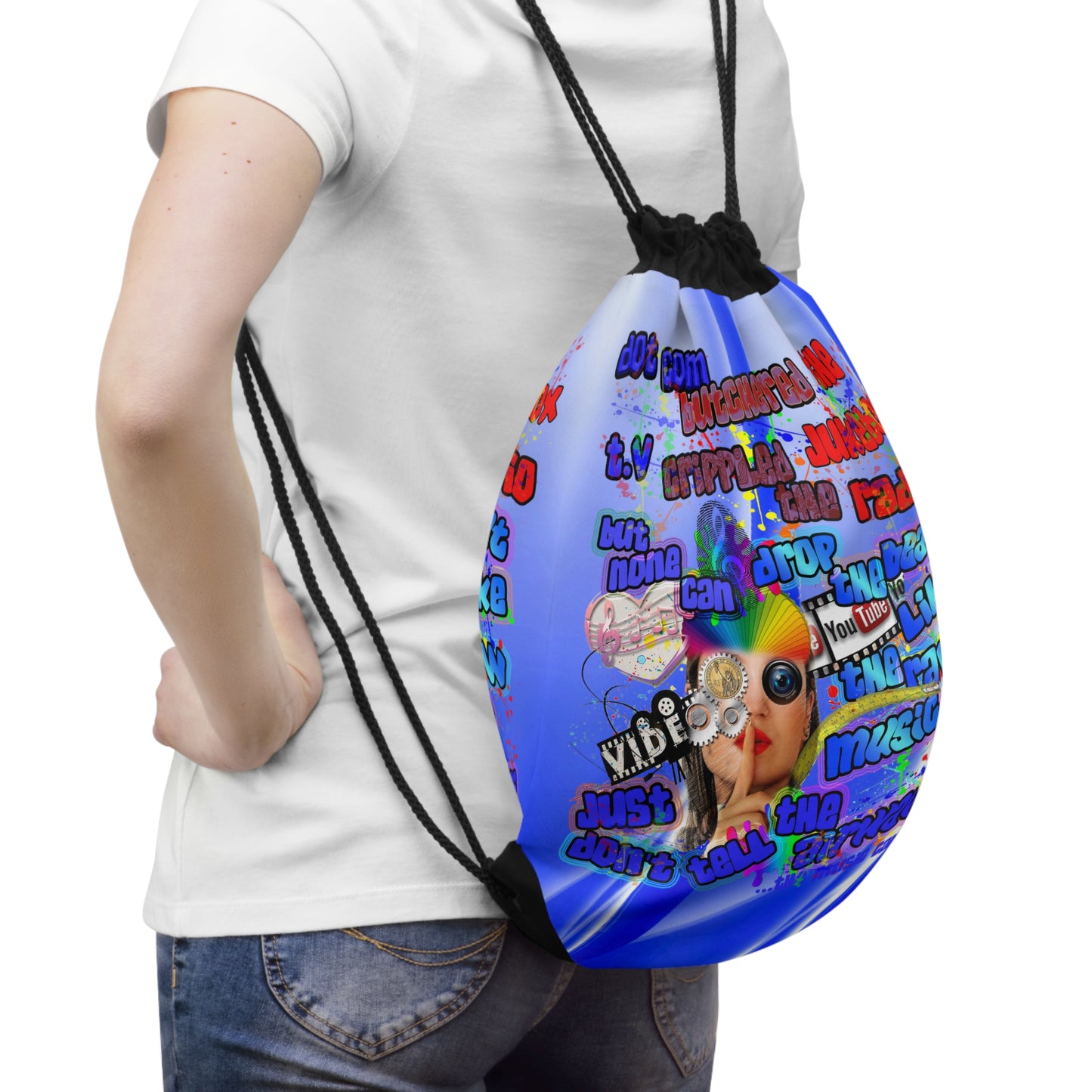 drop the beat - Drawstring Bag (blue-white wave)