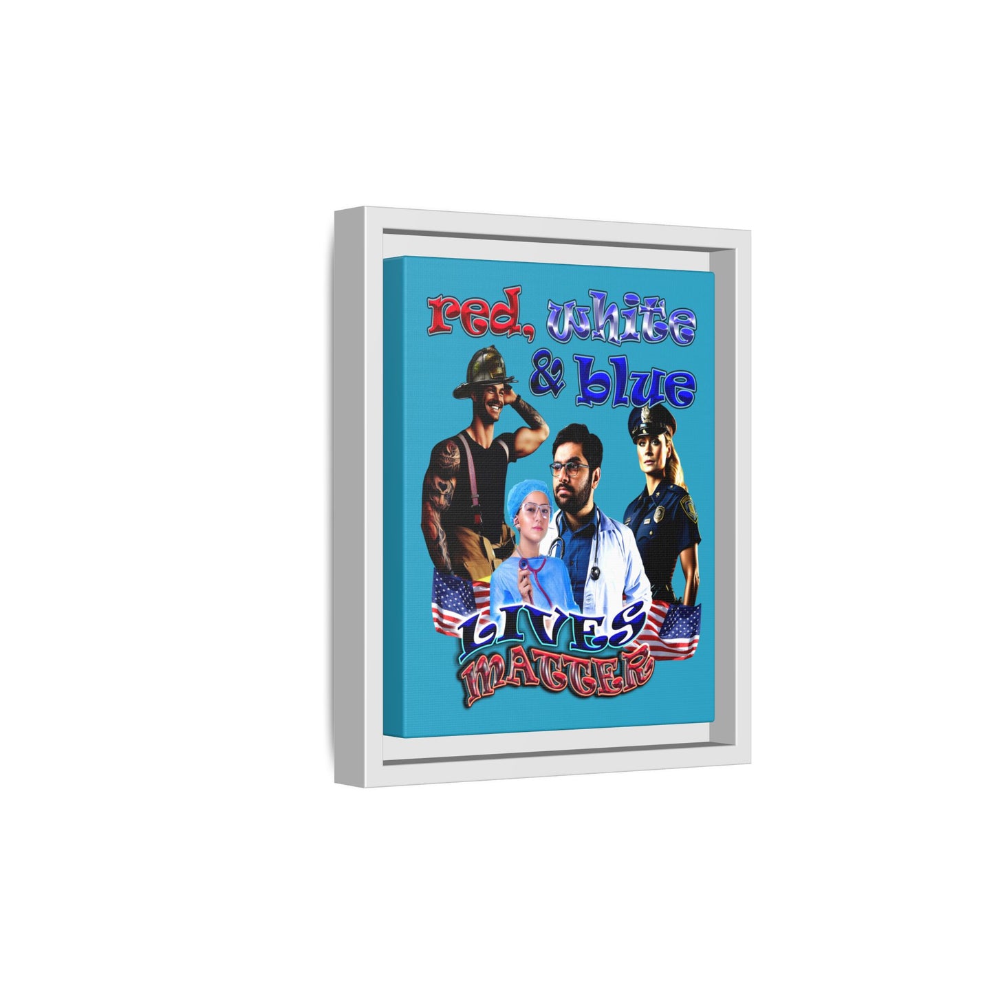 rw&b lives matter - framed canvas art (turquoise)