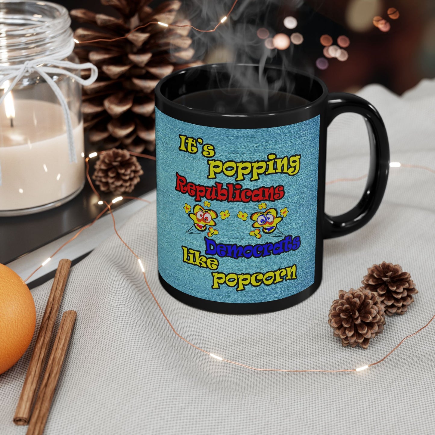 popping like popcorn - Black Mug (faded dark blue)