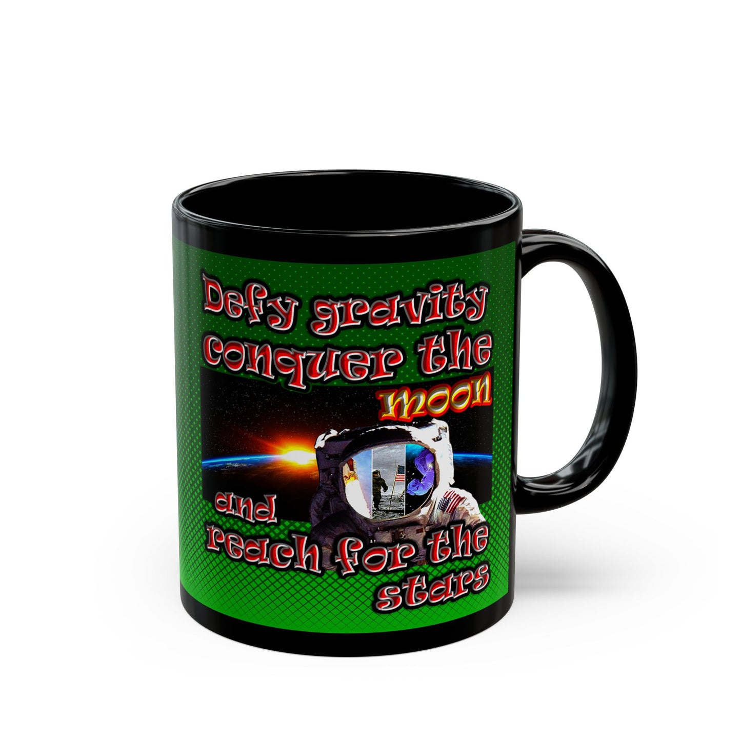 defy conquer reach - Black Mug (logo green)