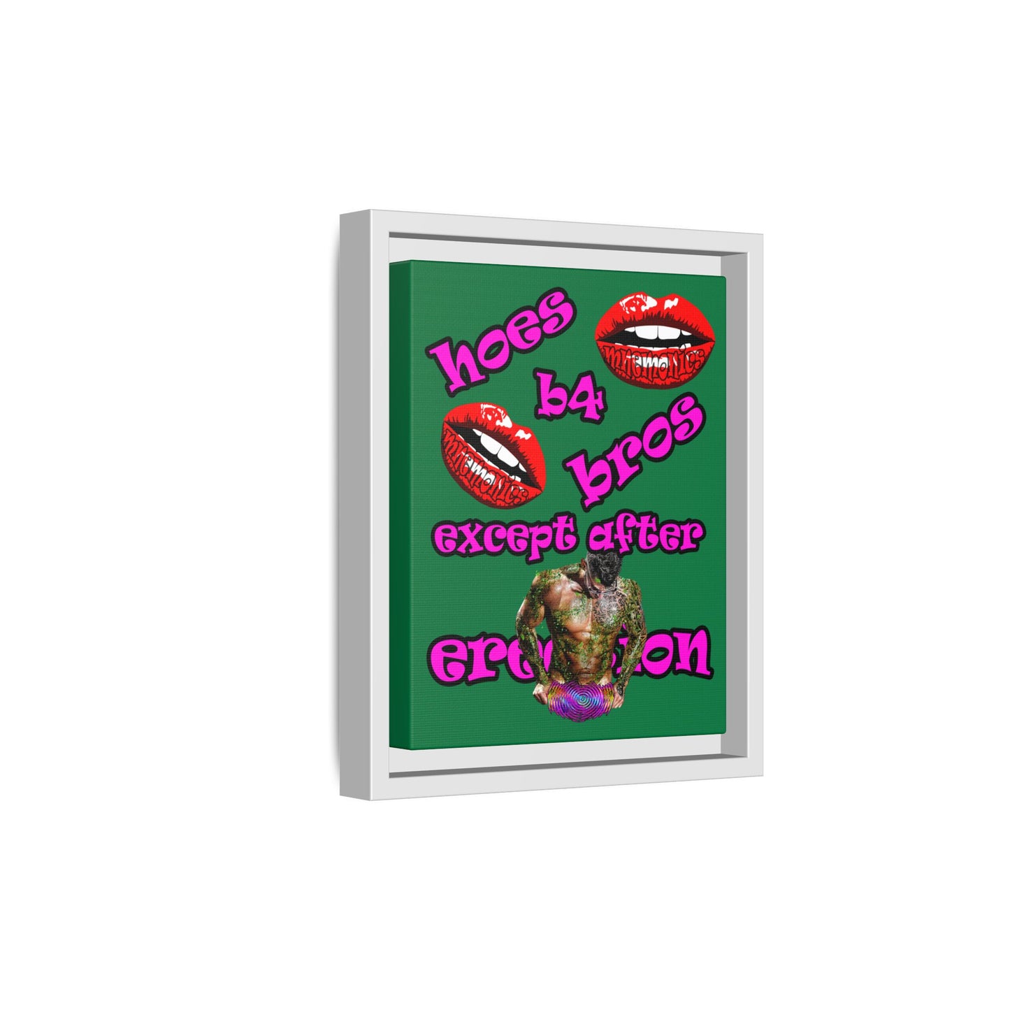 hoes b4 bros - framed canvas art (dark green)