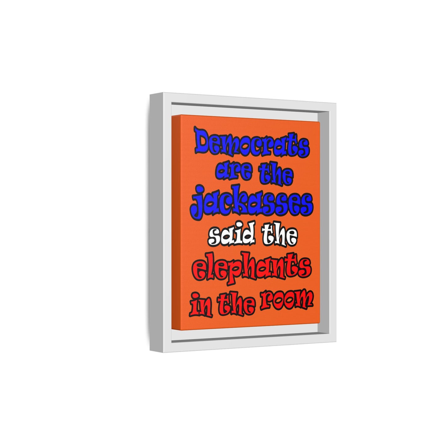 donkeys and elephants - framed canvas art (orange)