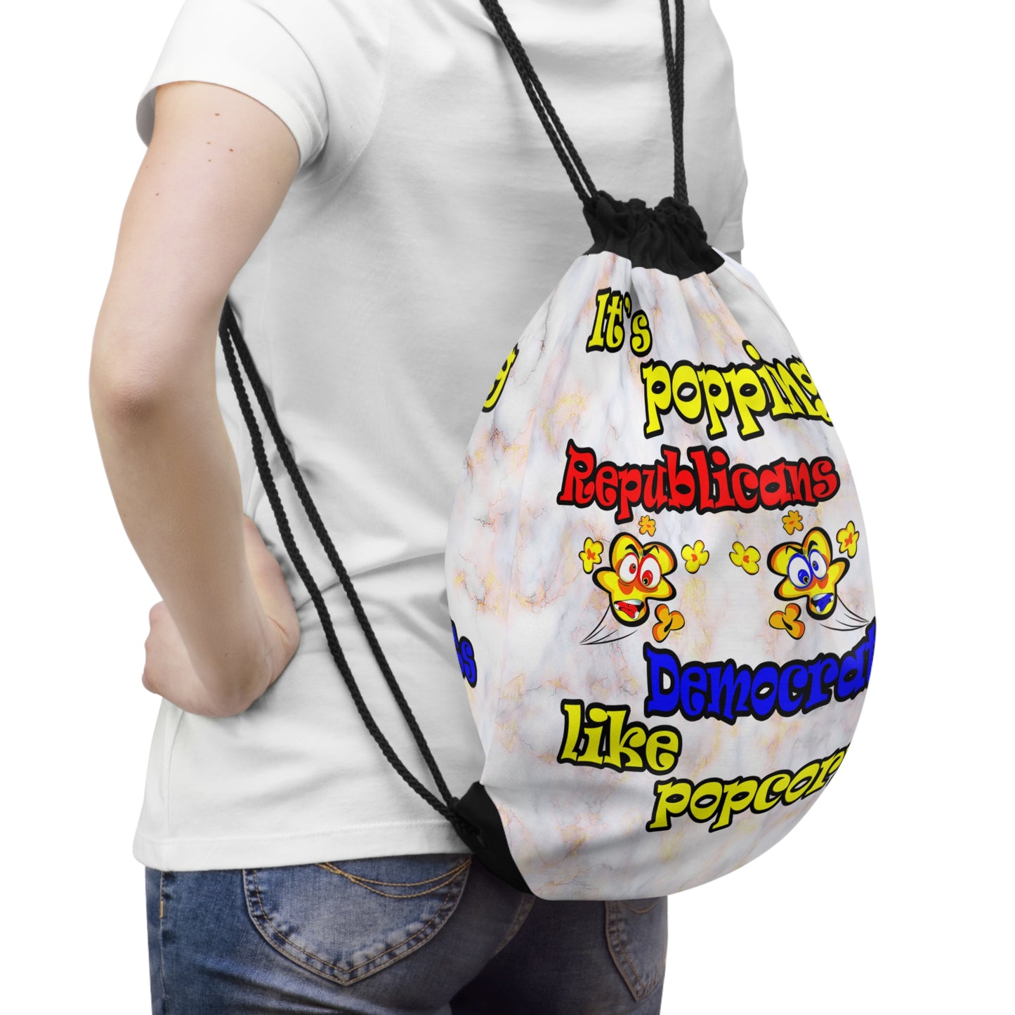popping like popcorn - Drawstring Bag (white marble)