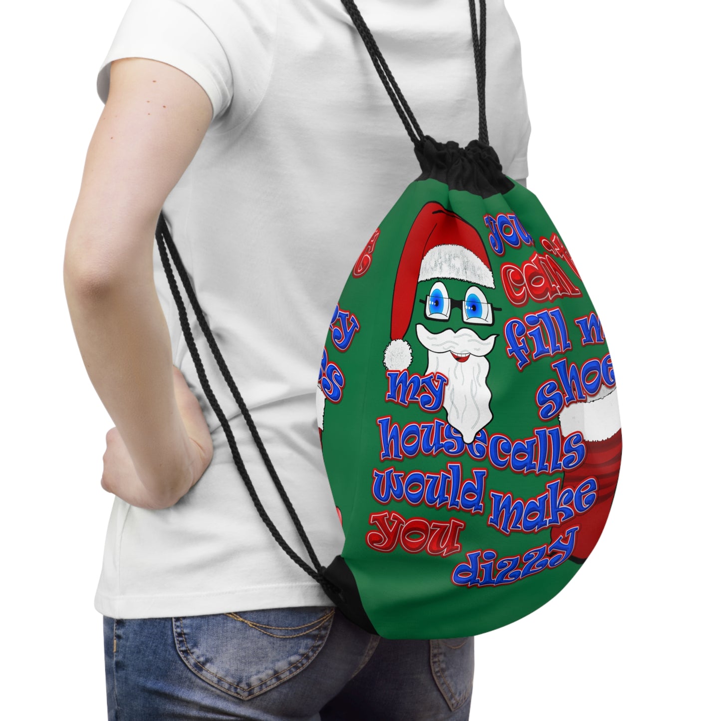 santa's shoes - Drawstring Bag (dark green)