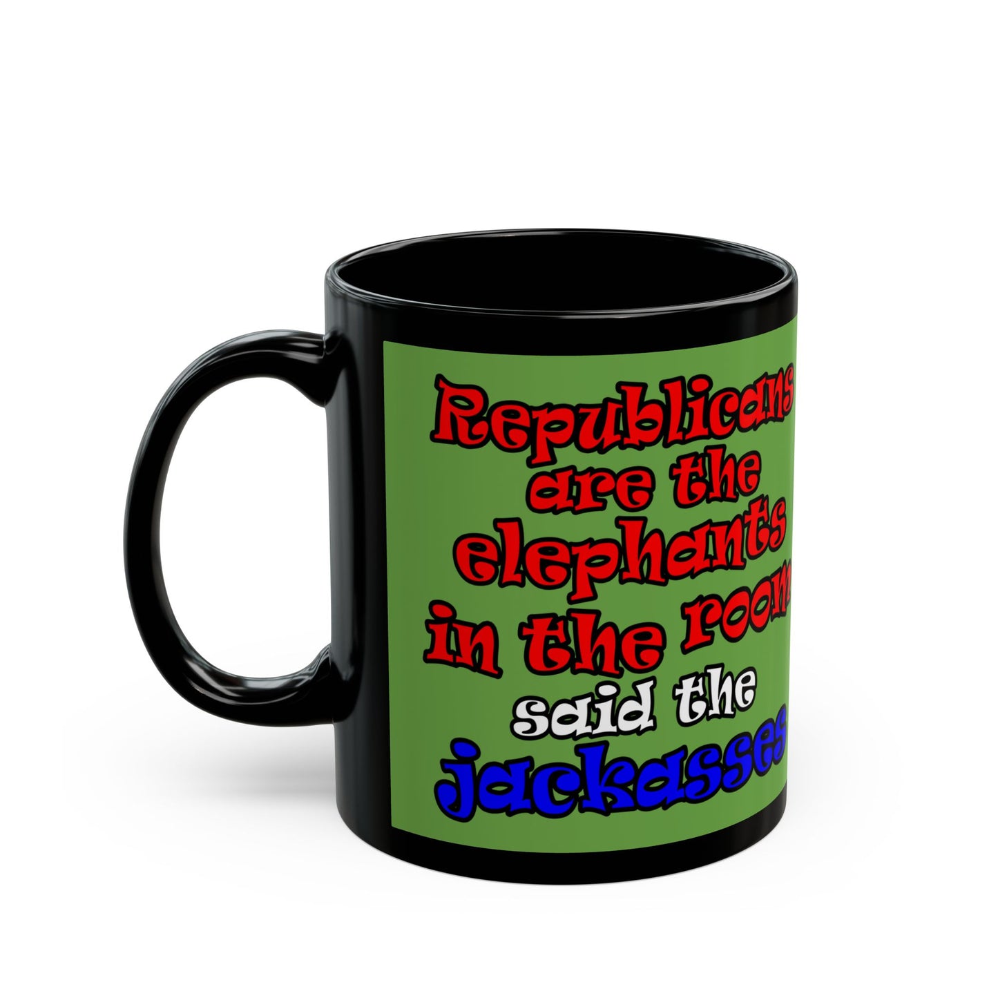 donkeys and elephants - Black Mug (green)