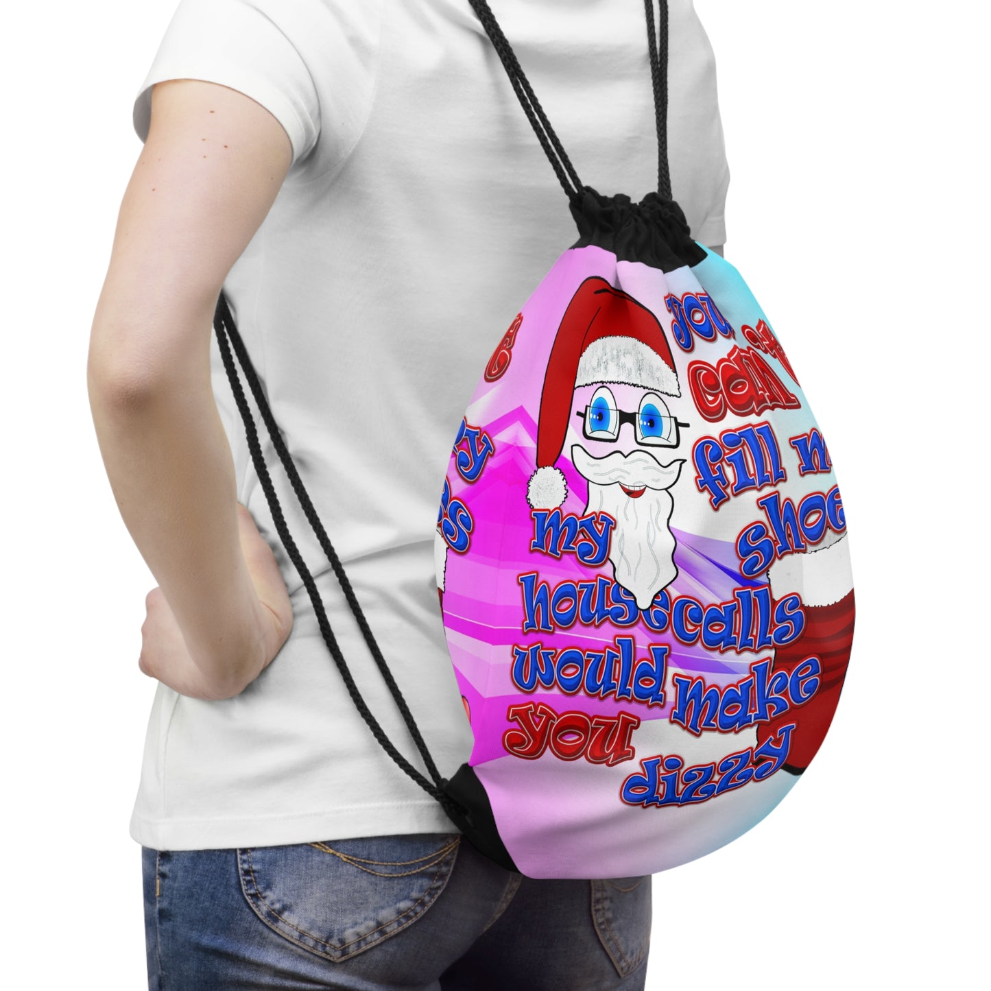 santa's shoes - Drawstring Bag (light blue-pink wave)