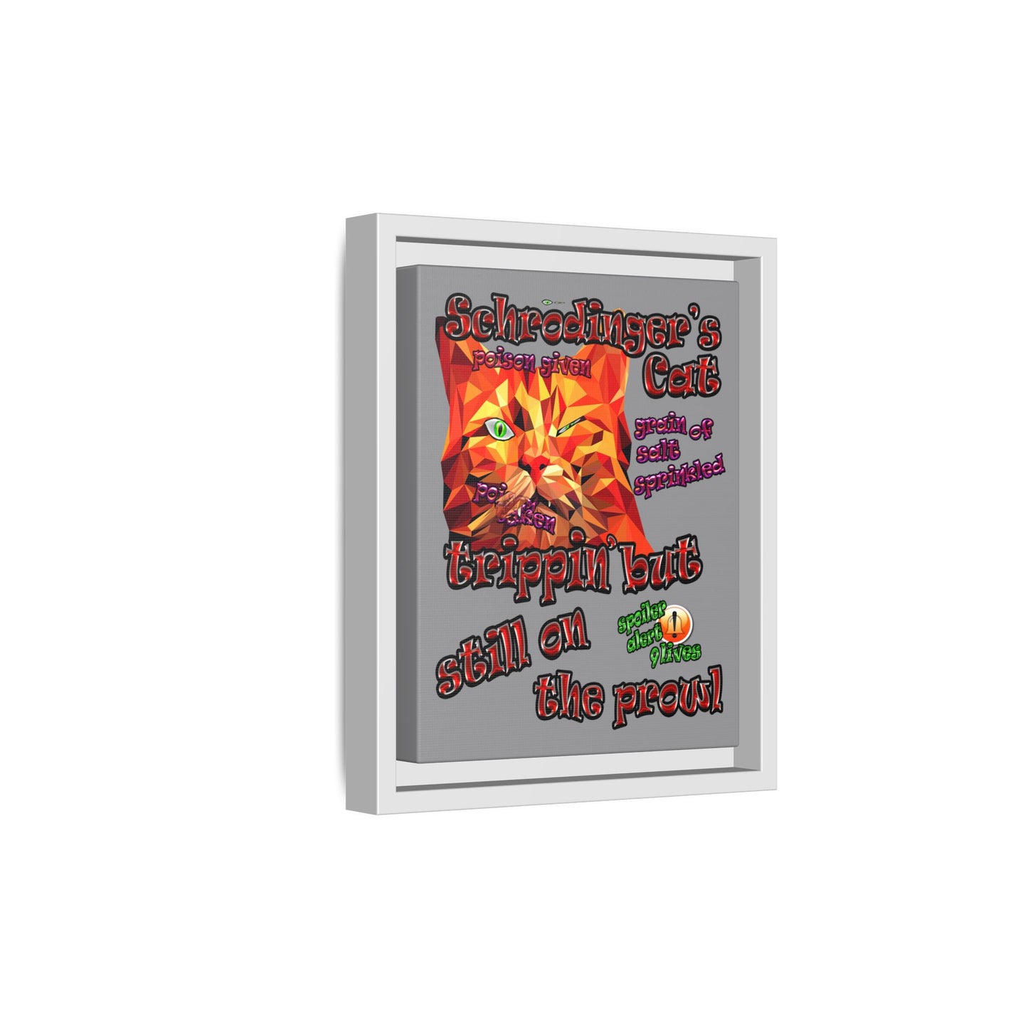 schrodinger's cat - framed canvas art (grey)
