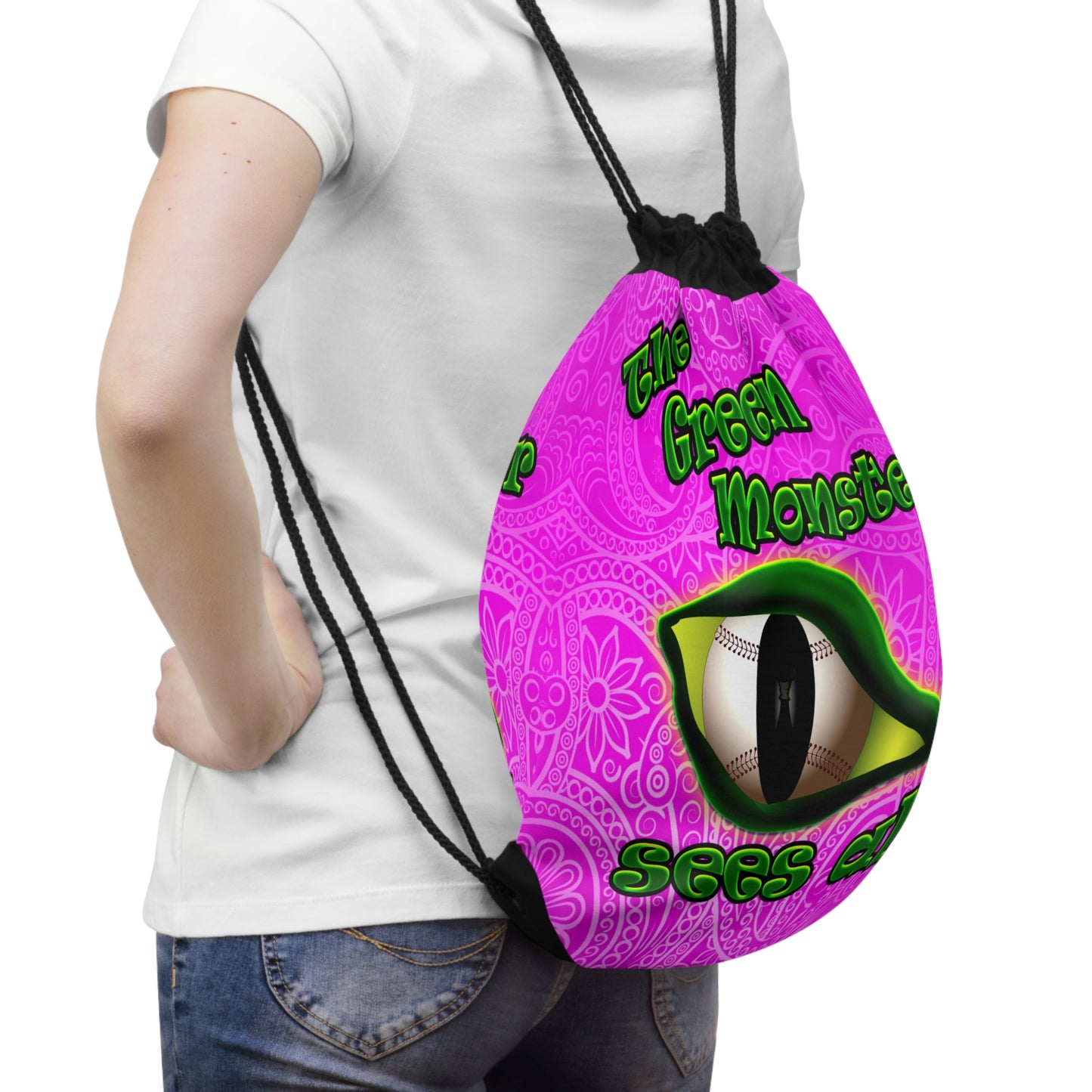 green monster - Drawstring Bag (pink swirl)