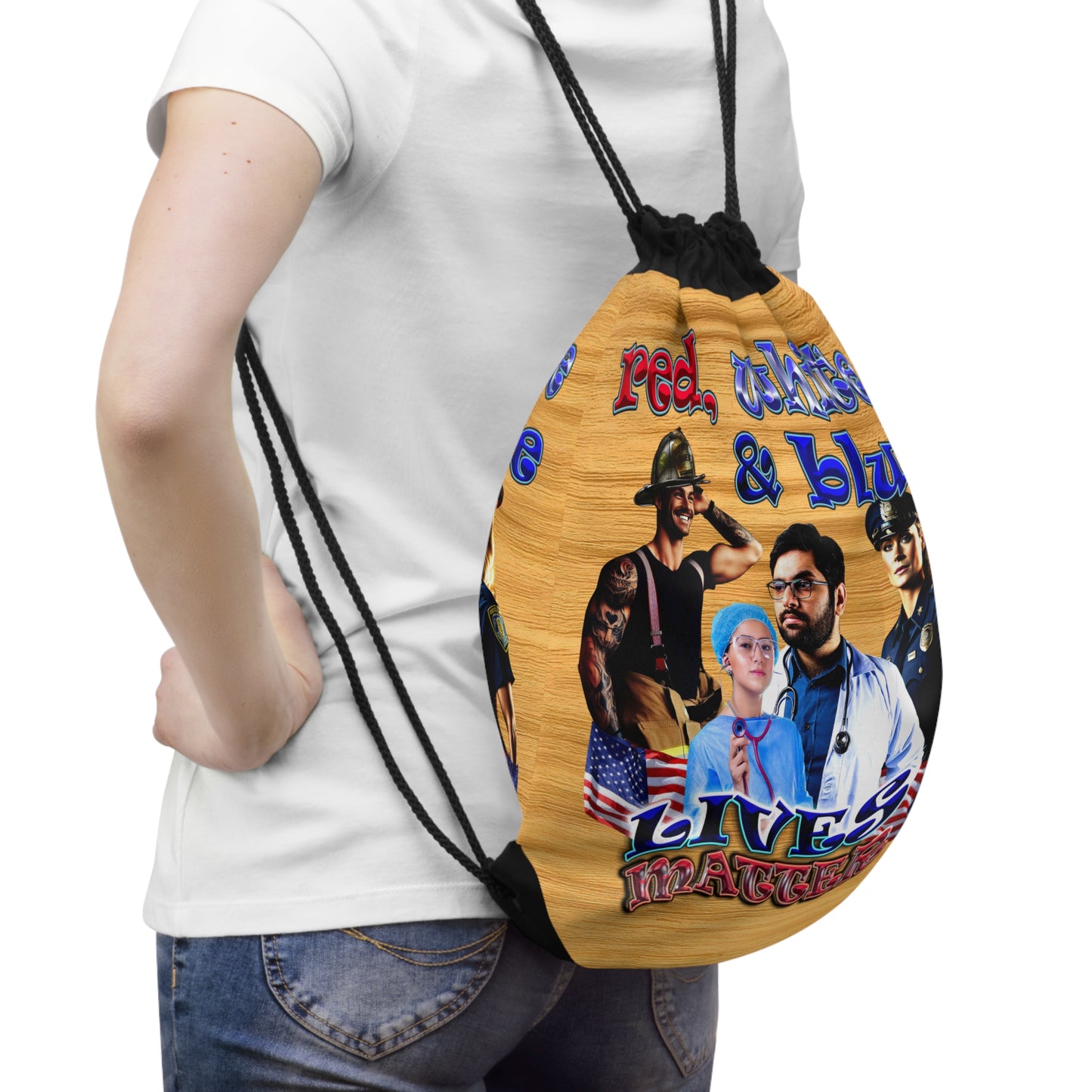 rw&b lives matter - Drawstring Bag (butterscotch wood finish)