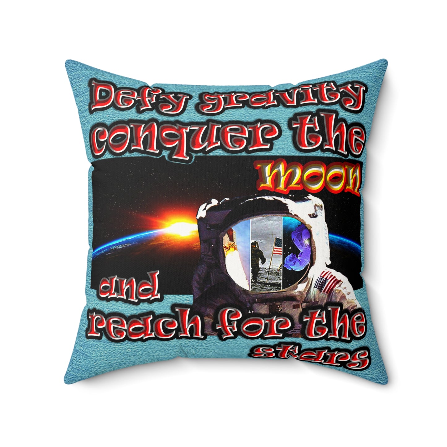 defy conquer reach - Faux Suede Square Pillow - (faded blue)