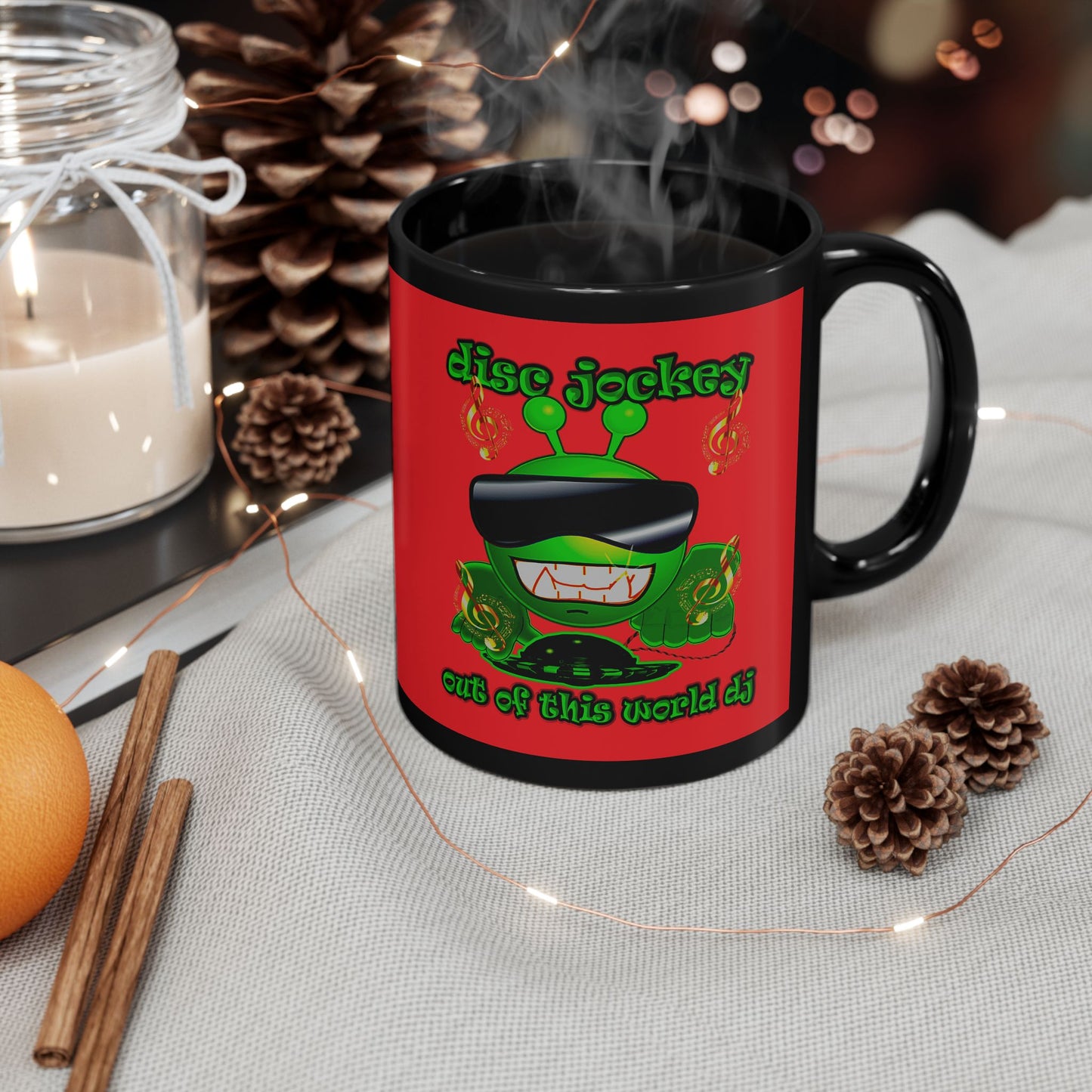 disc jockey - Black Mug (red)