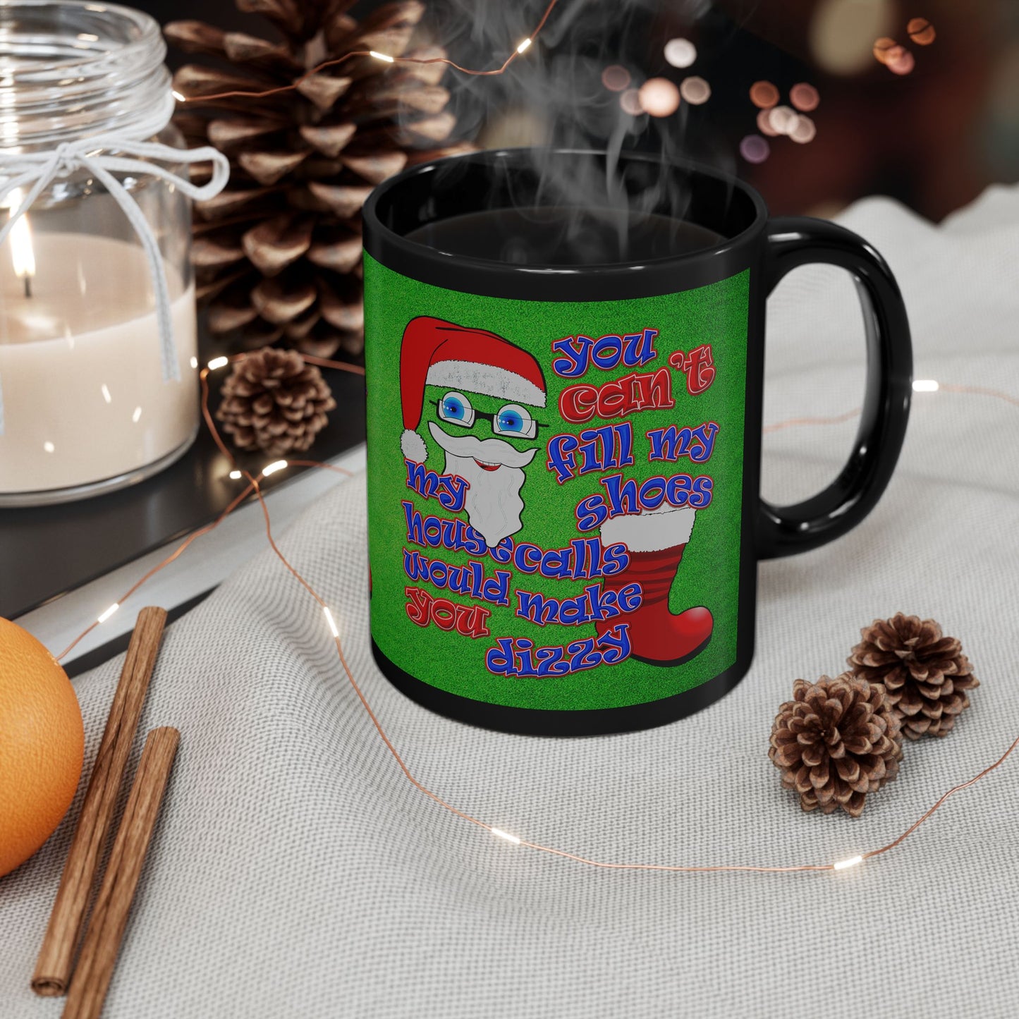 santa's shoes - Black Mug (green turf)