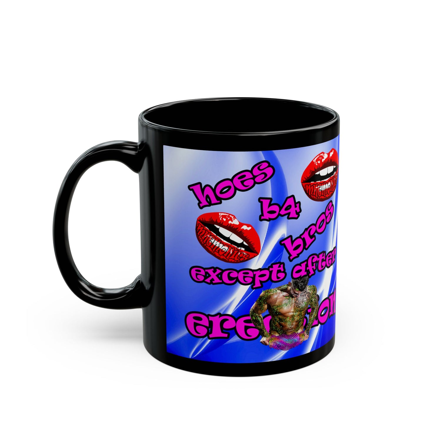 hoes b4 bros - Black Mug (blue-white wave)