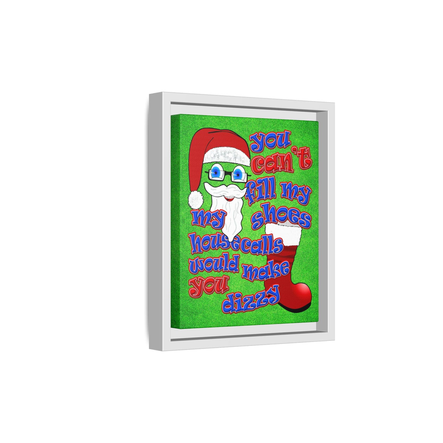 santa's shoes - framed canvas art (green turf)