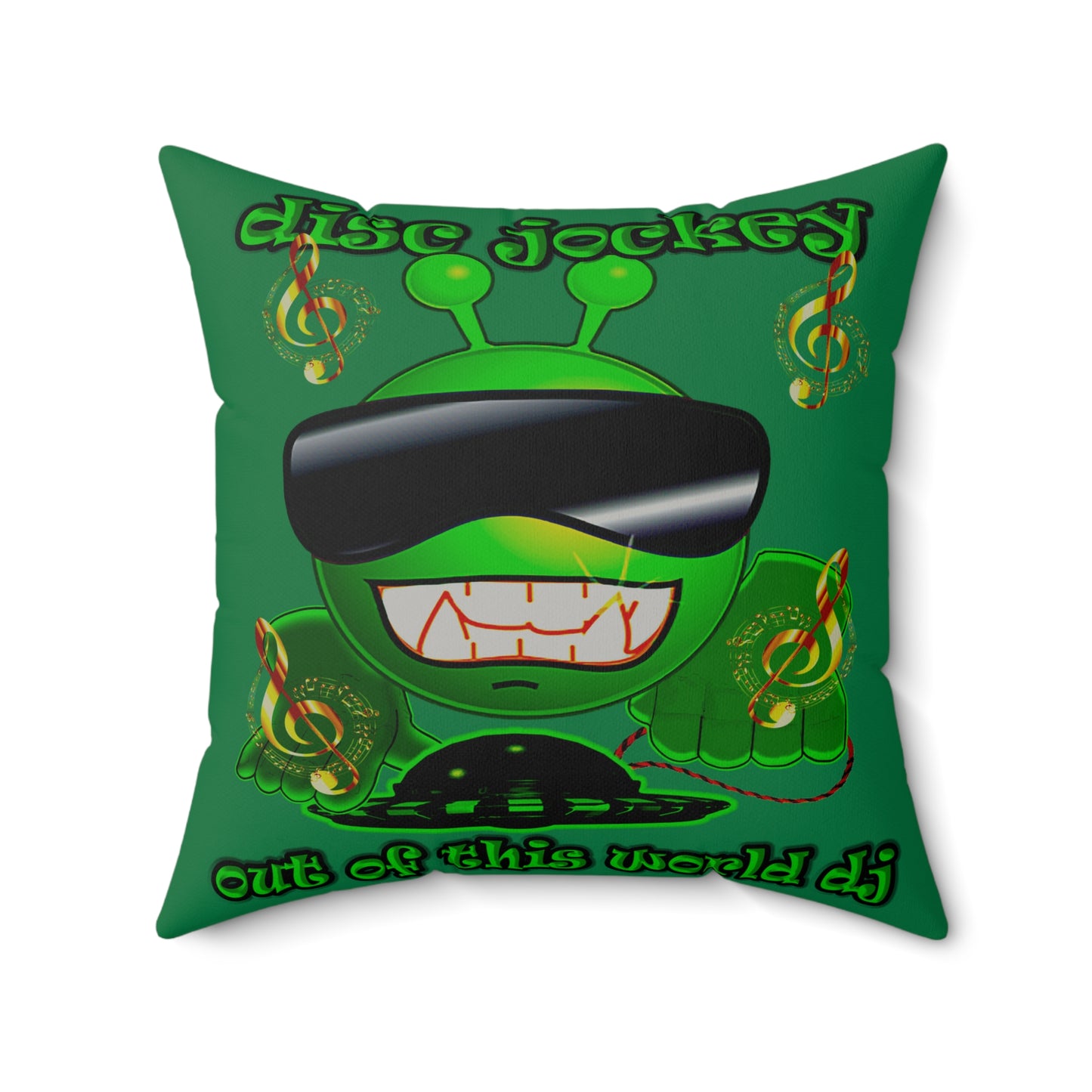 disc jockey - Faux Suede Square Pillow - (dark green)