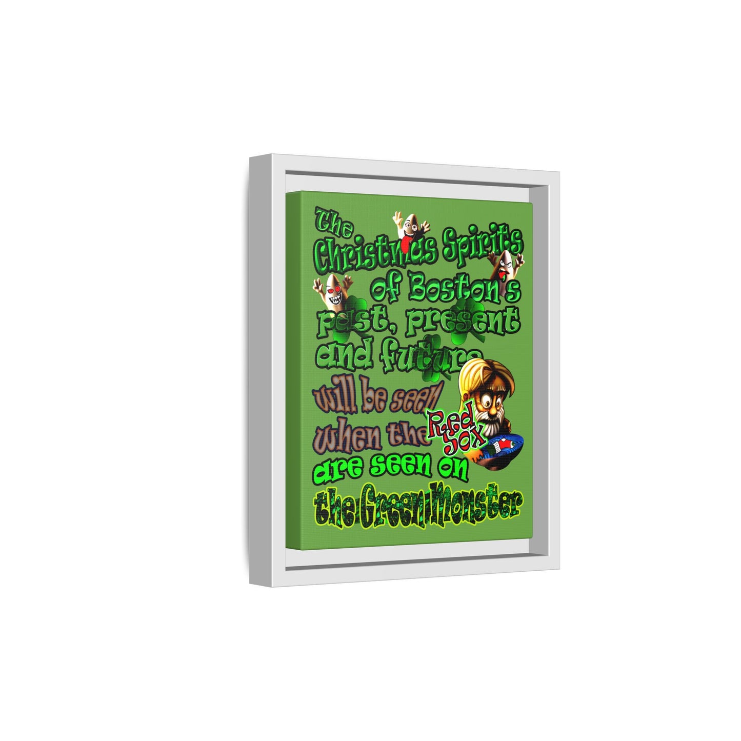 christmas spirits of boston - framed canvas art (green)