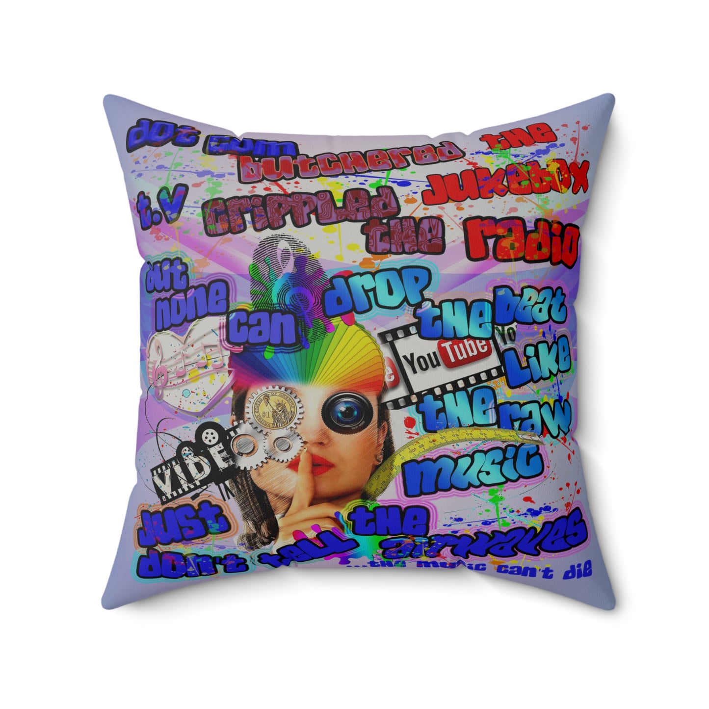 drop the beat - Faux Suede Square Pillow - (light blue-pink wave)