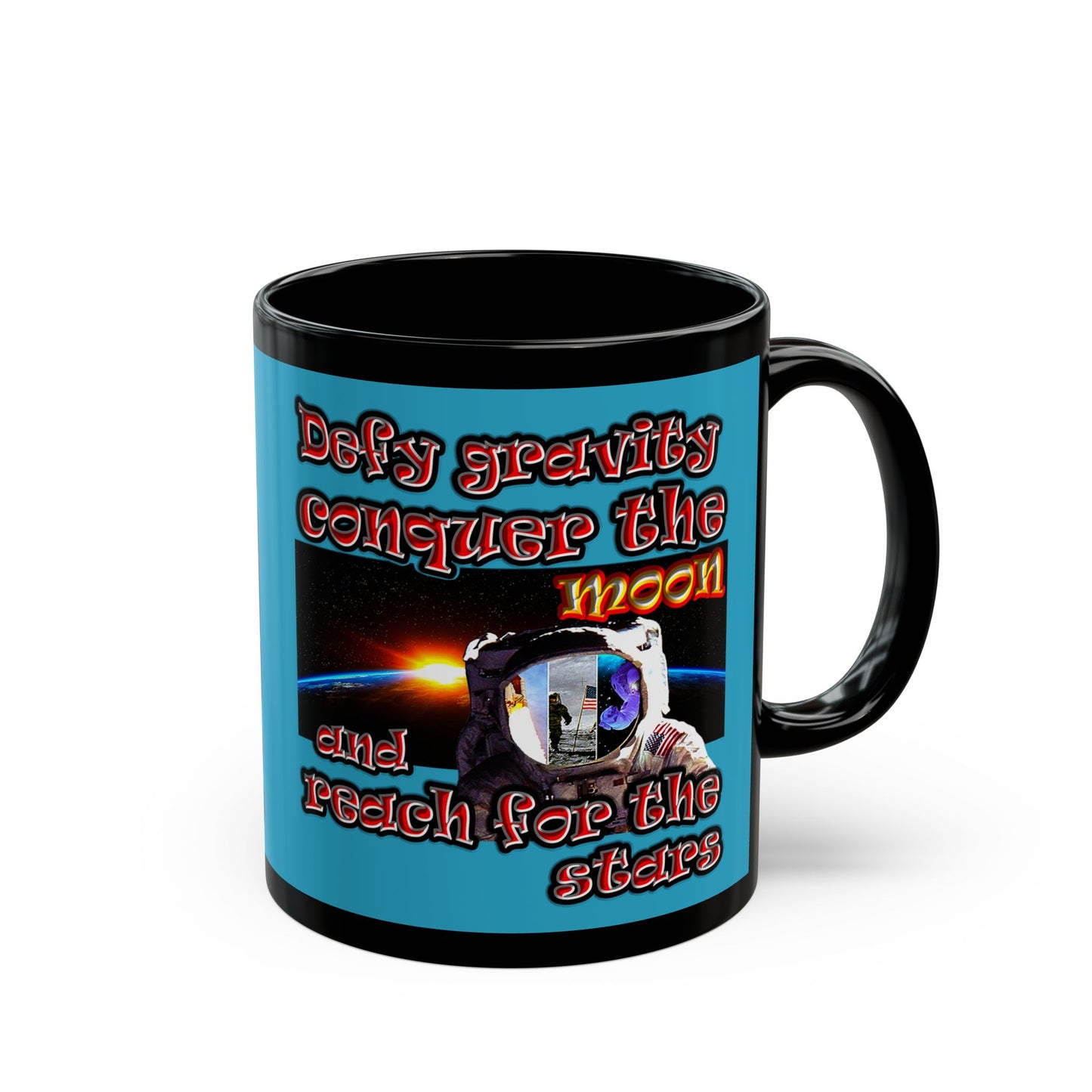defy conquer reach - Black Mug (turquoise)