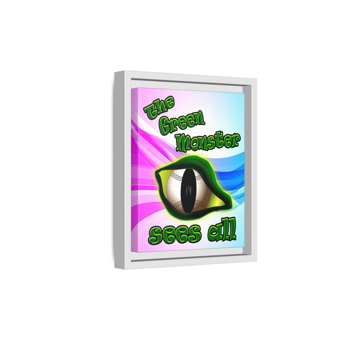 green monster - framed canvas art (light blue-pink wave)