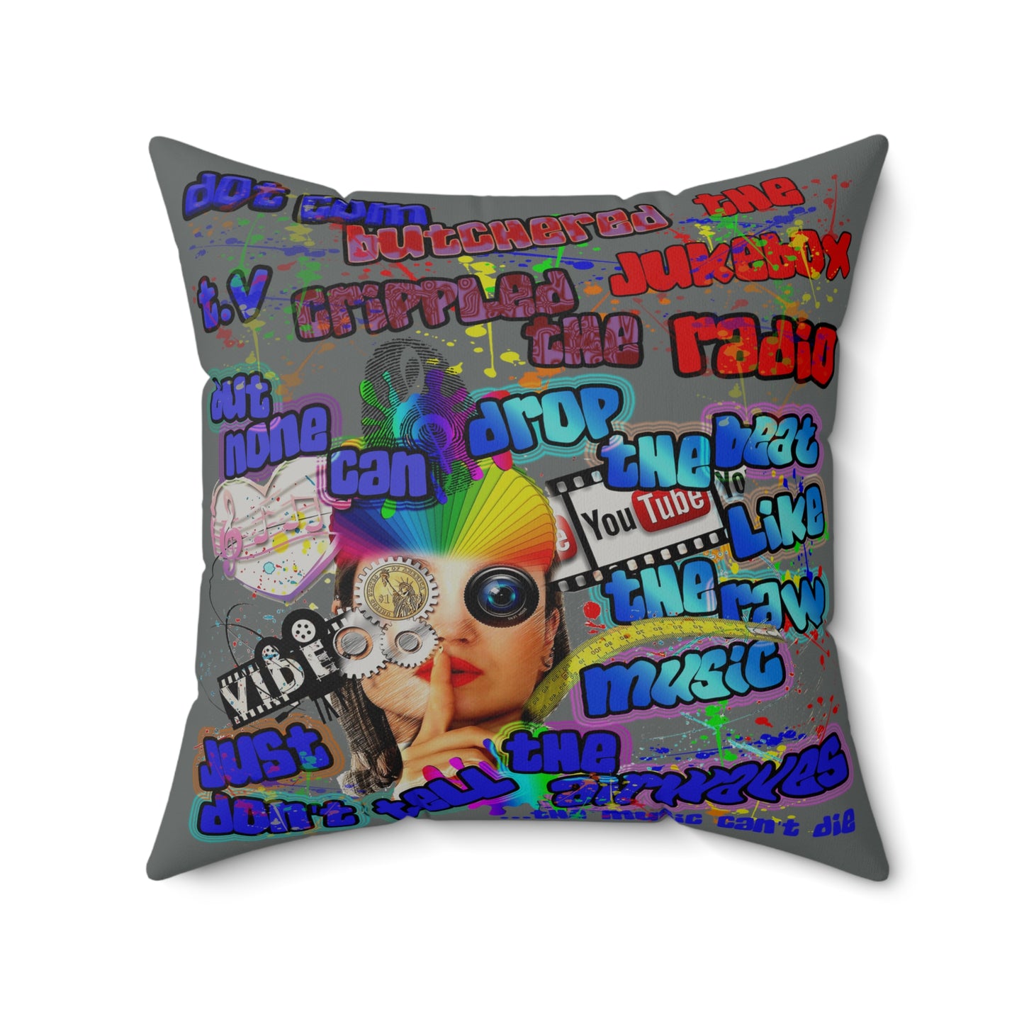 drop the beat - Faux Suede Square Pillow - (dark grey)
