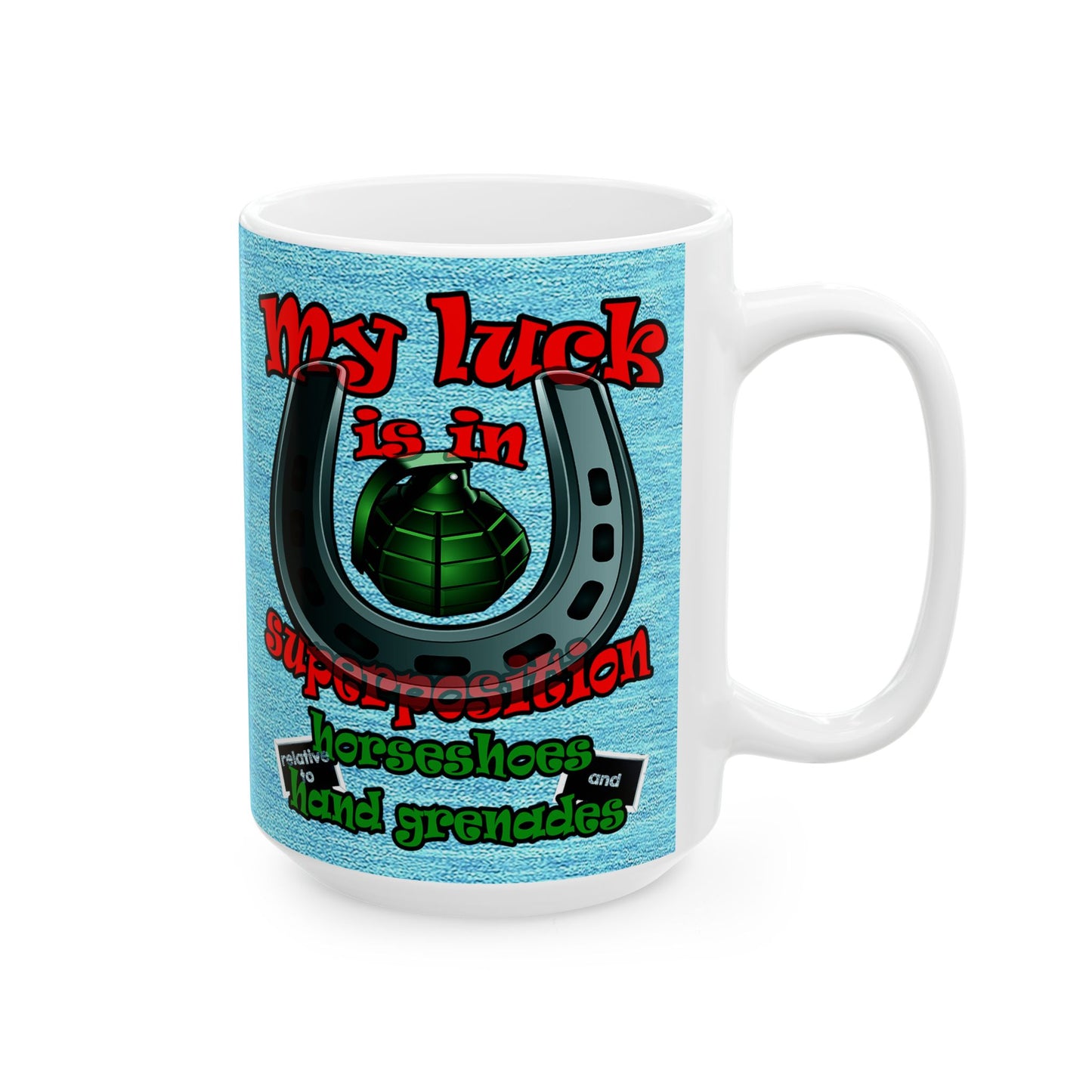 my luck - White Mug (faded dark blue)