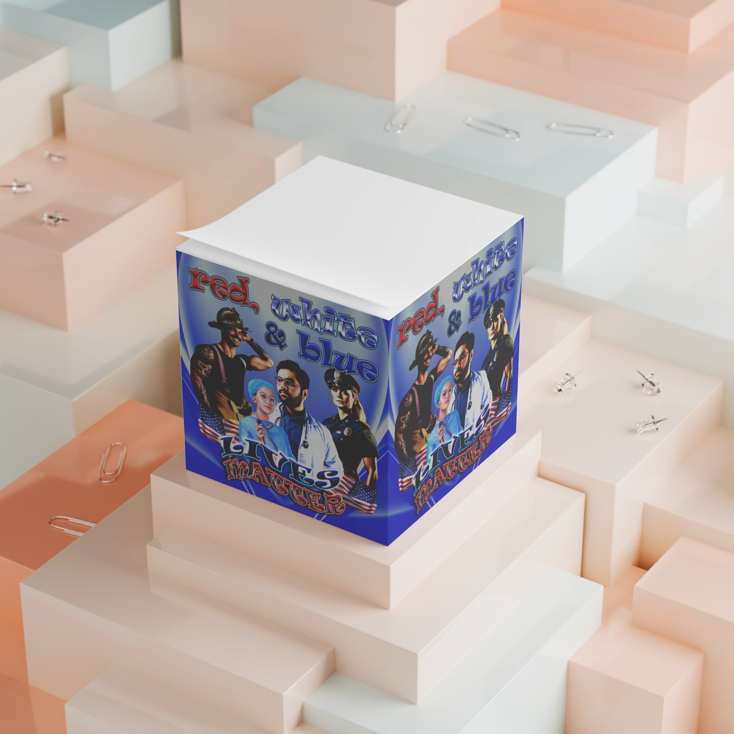 rw&b lives matter - note cube (blue-white wave)