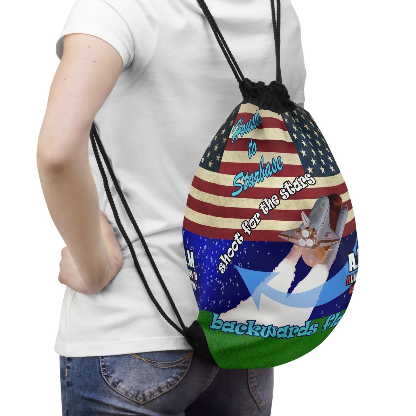 shoot for the stars - Drawstring Bag ('snoops' background)