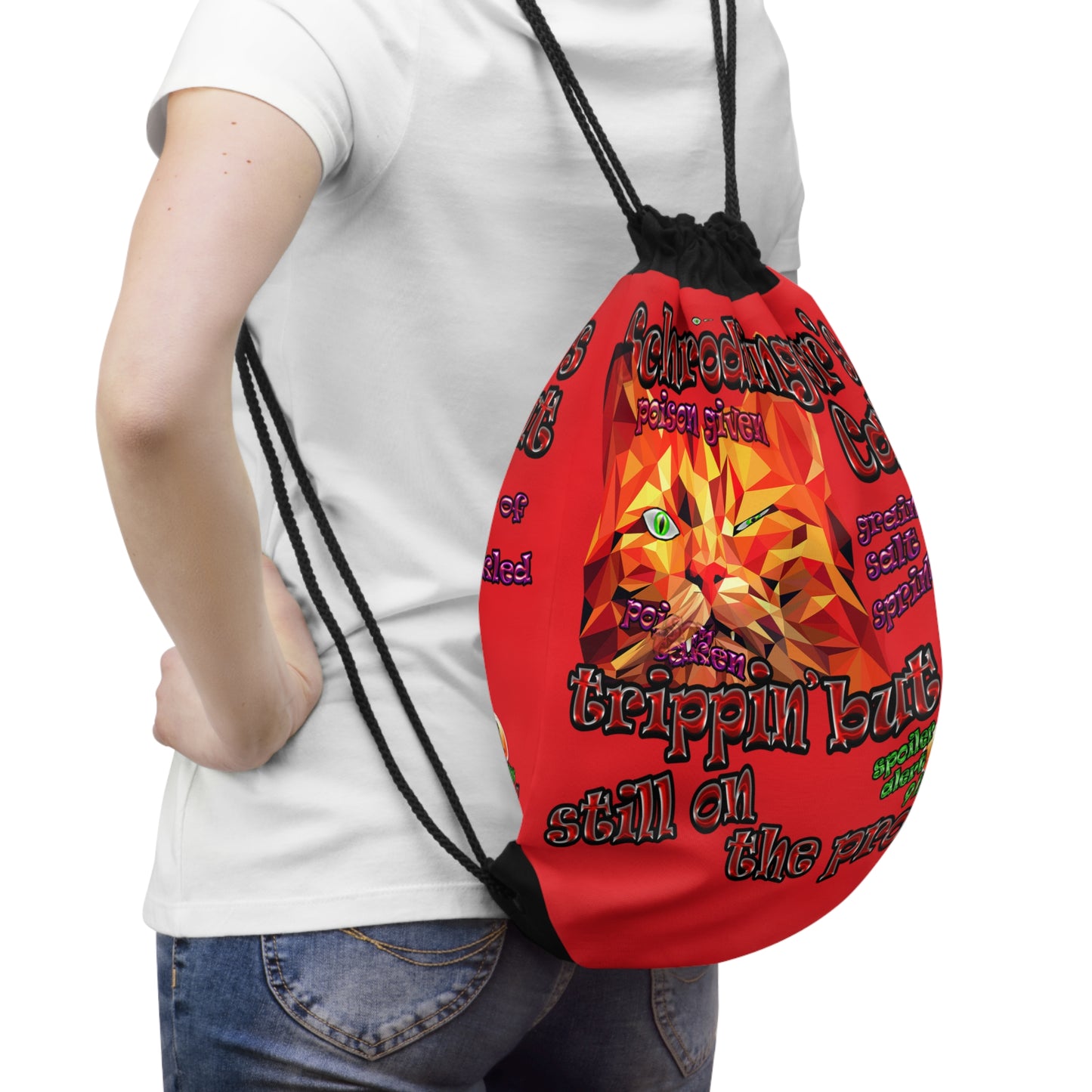 schrodinger's cat - Drawstring Bag (red)