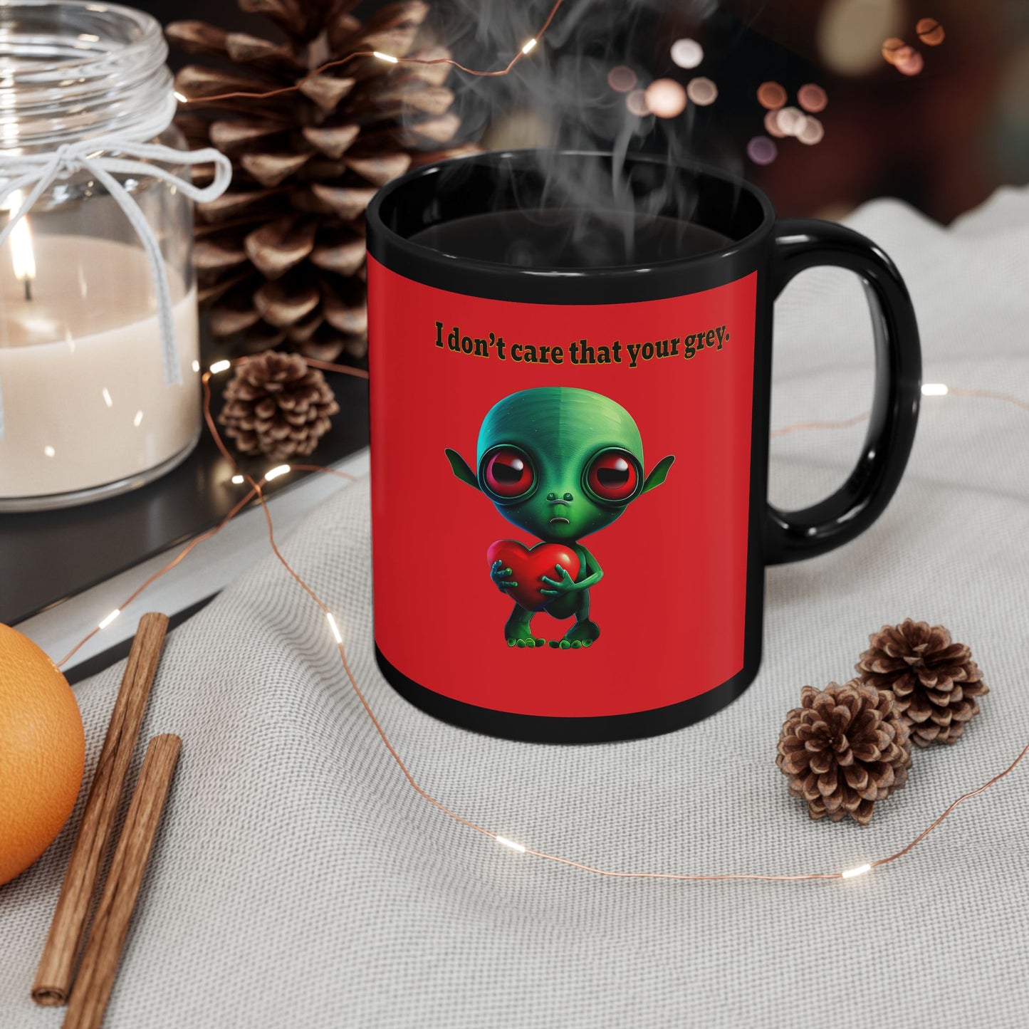 I don't care that your grey - Black Mug (red)