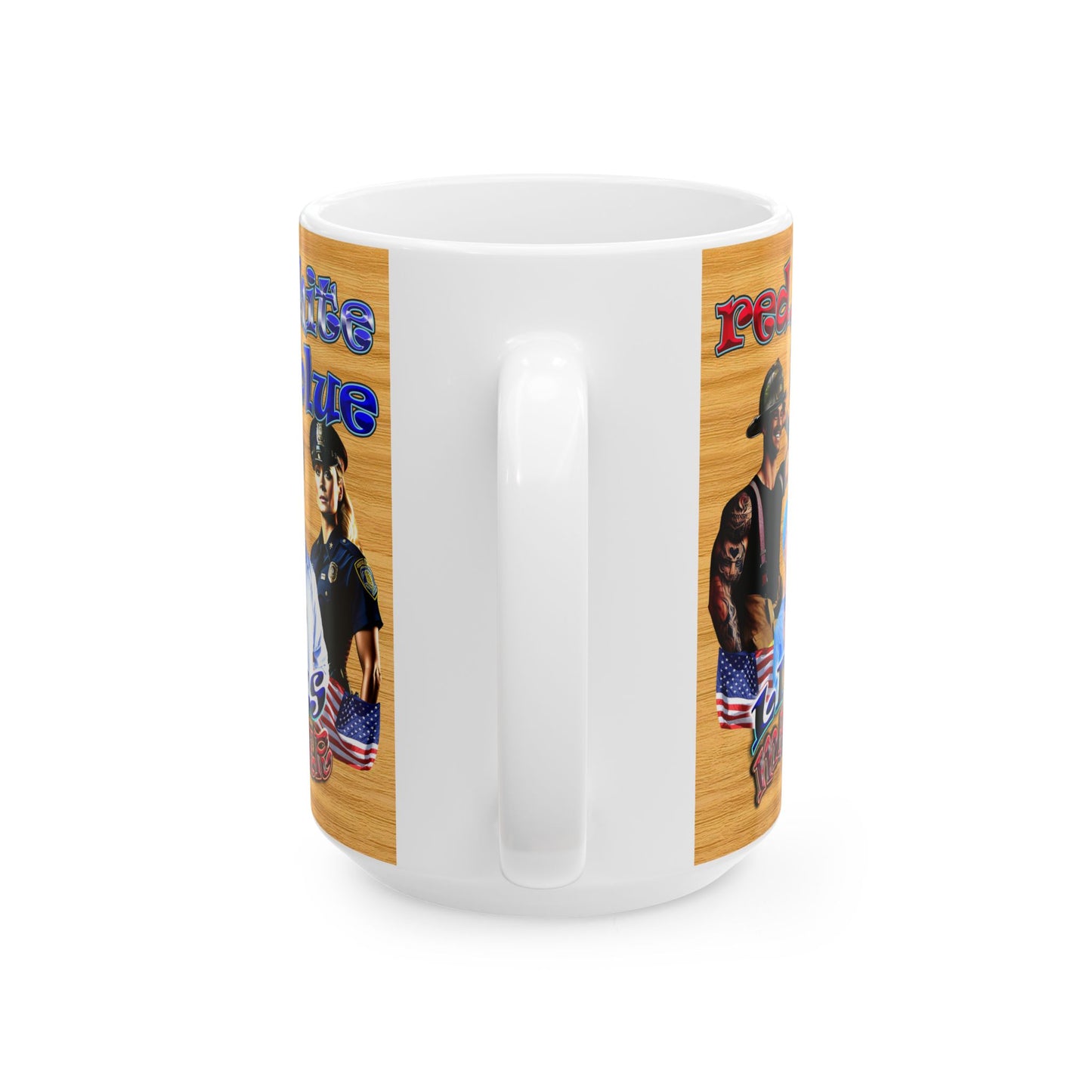 rw&b lives matter - White Mug (butterscotch wood finish)