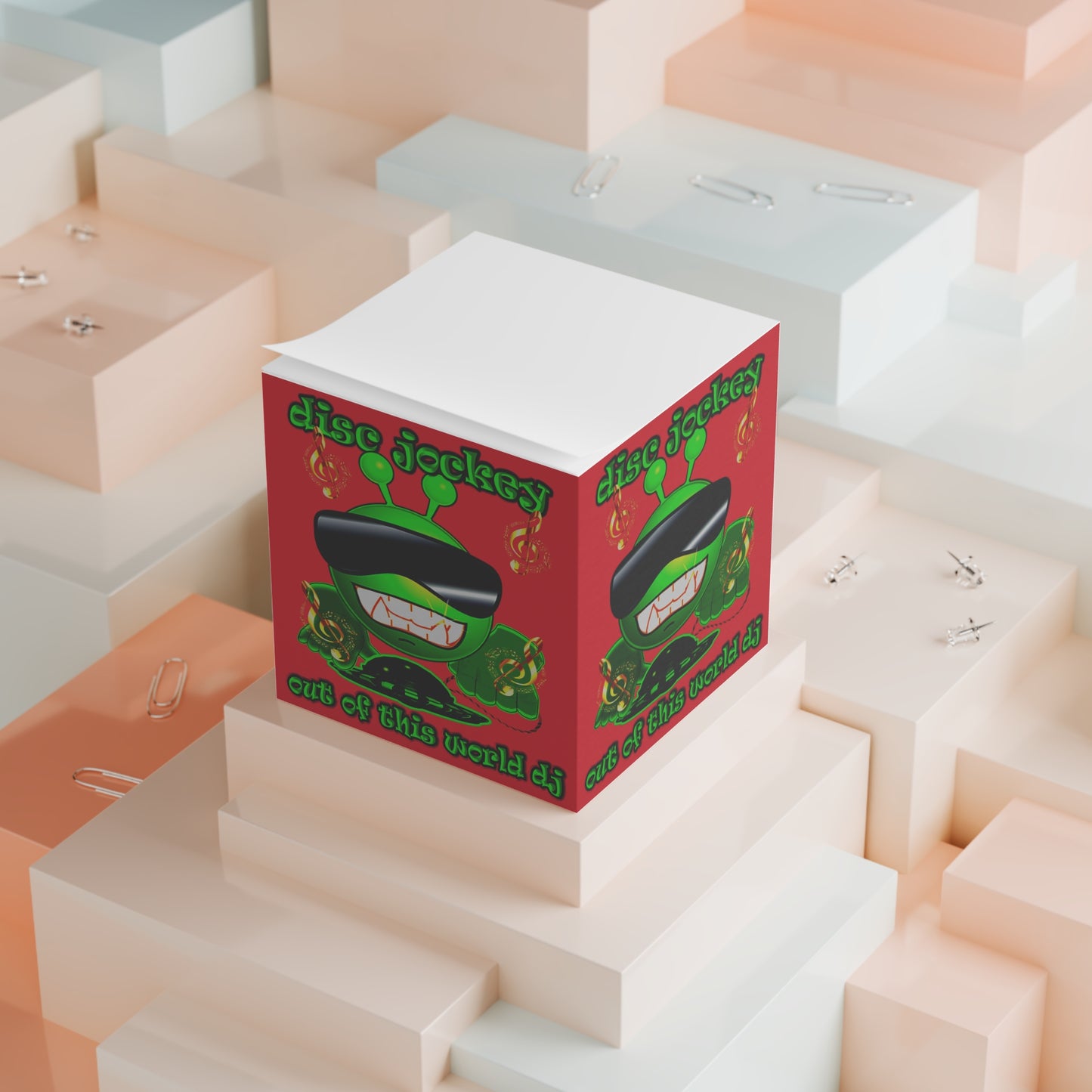disc jockey - note cube (dark red)