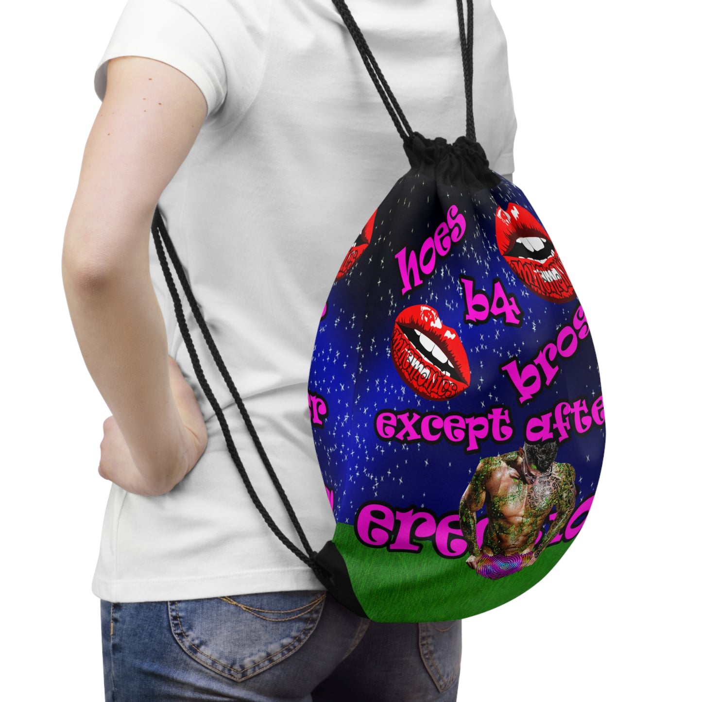 hoes b4 bros - Drawstring Bag ('snoops' background)