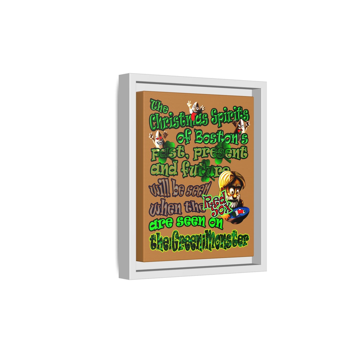 christmas spirits of boston - framed canvas art (light brown)